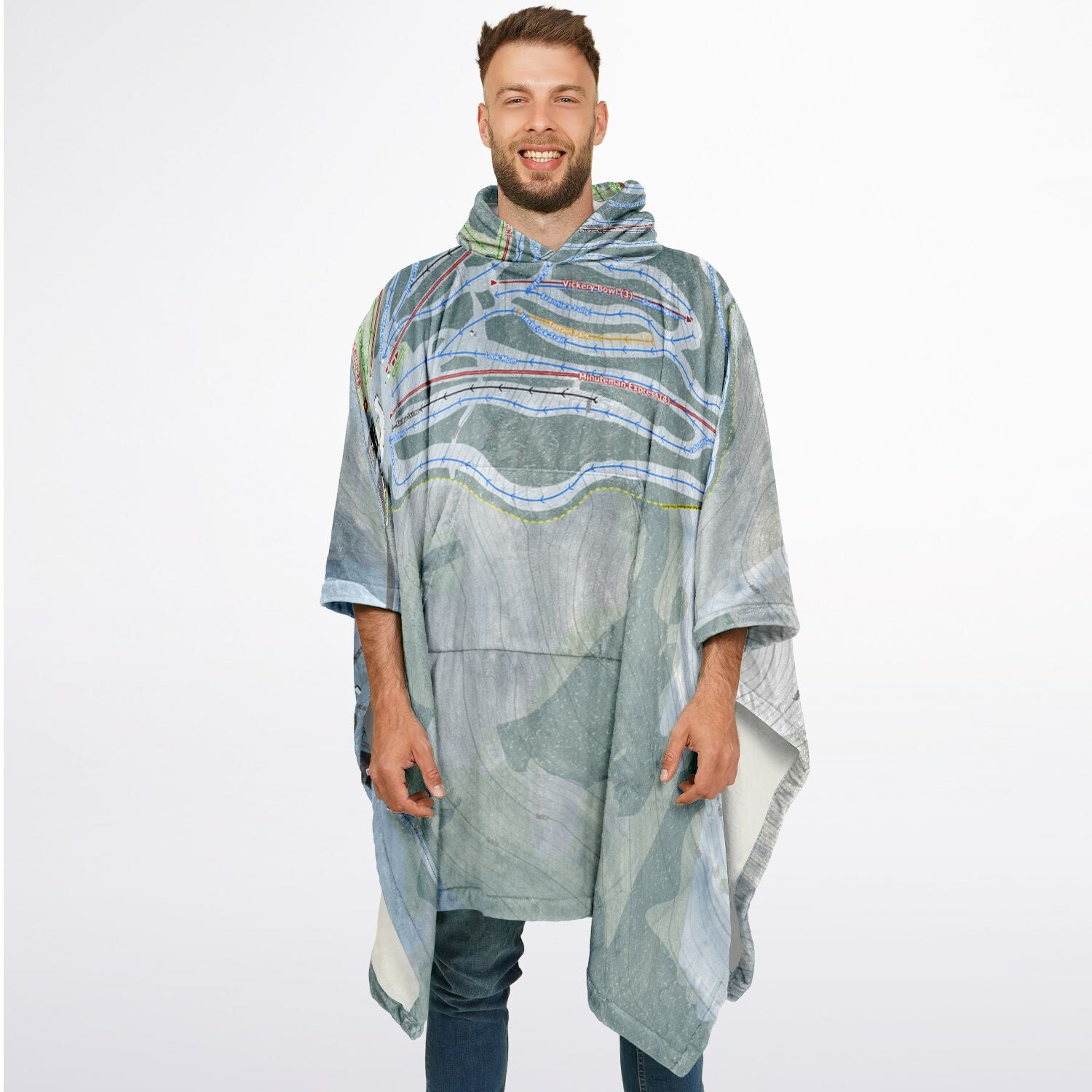 Wachusett Mountain, Massachusetts Ski Resort Map Flannel Blanket Poncho