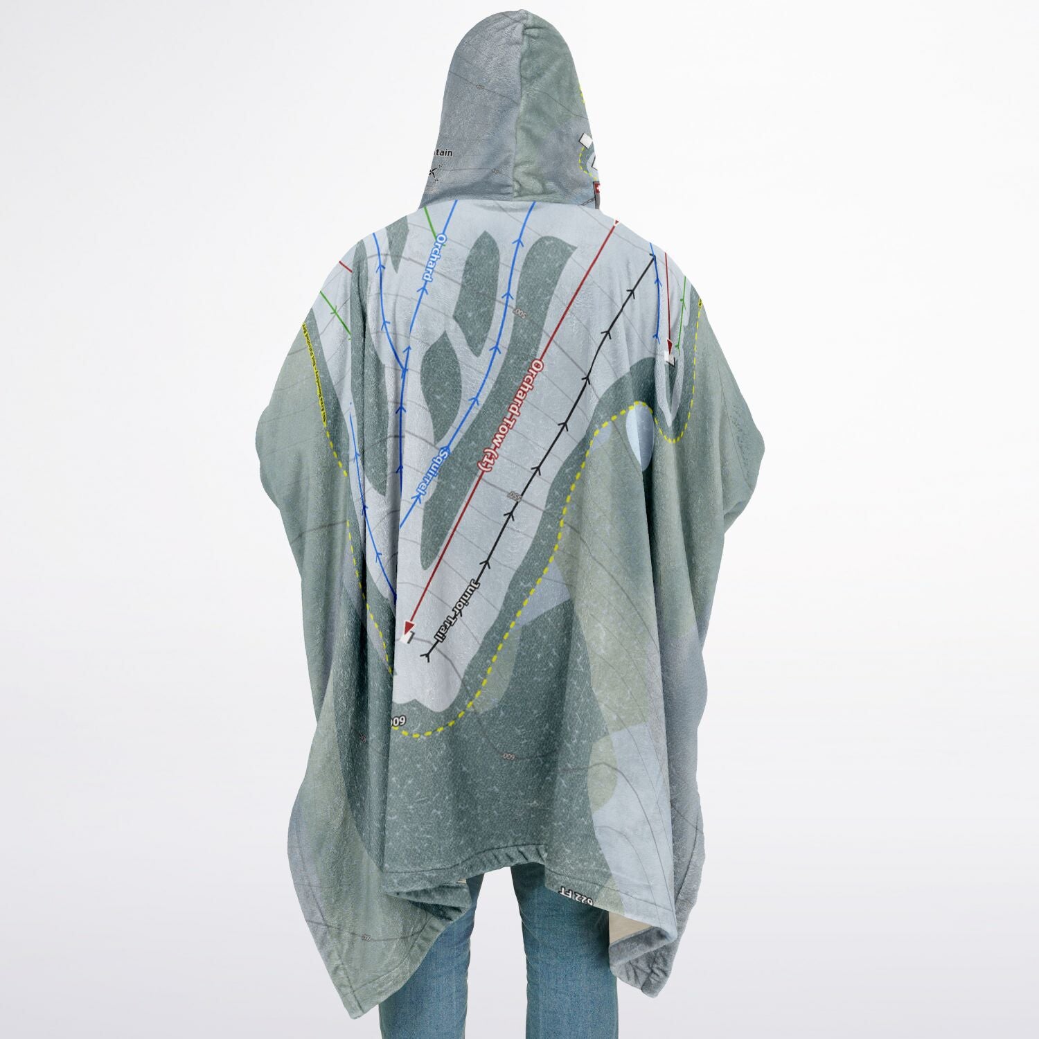 Spruce Mountain, Maine Ski Resort Map Flannel Blanket Poncho