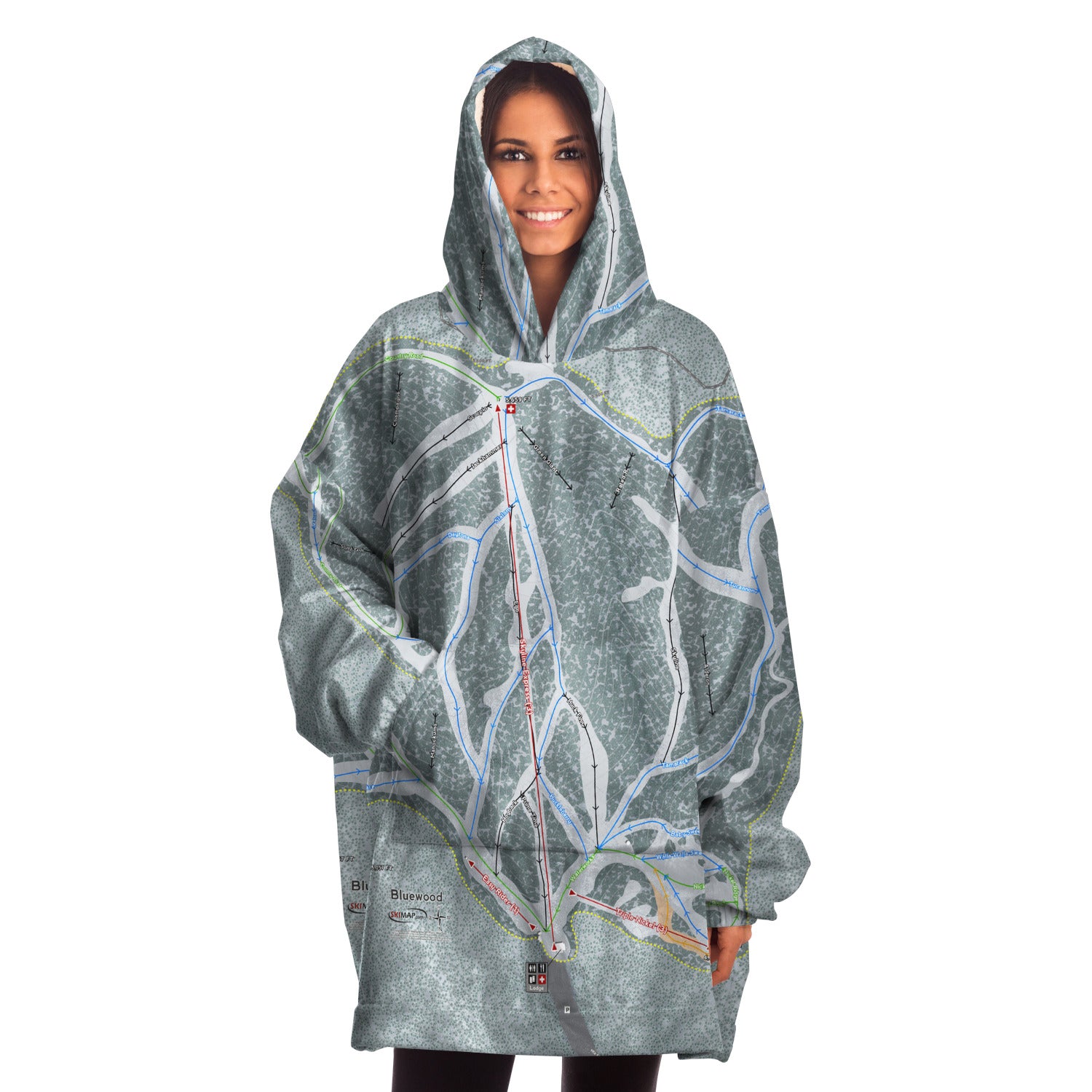 Bluewood, Washington Ski Trail Map Snug Hoodie
