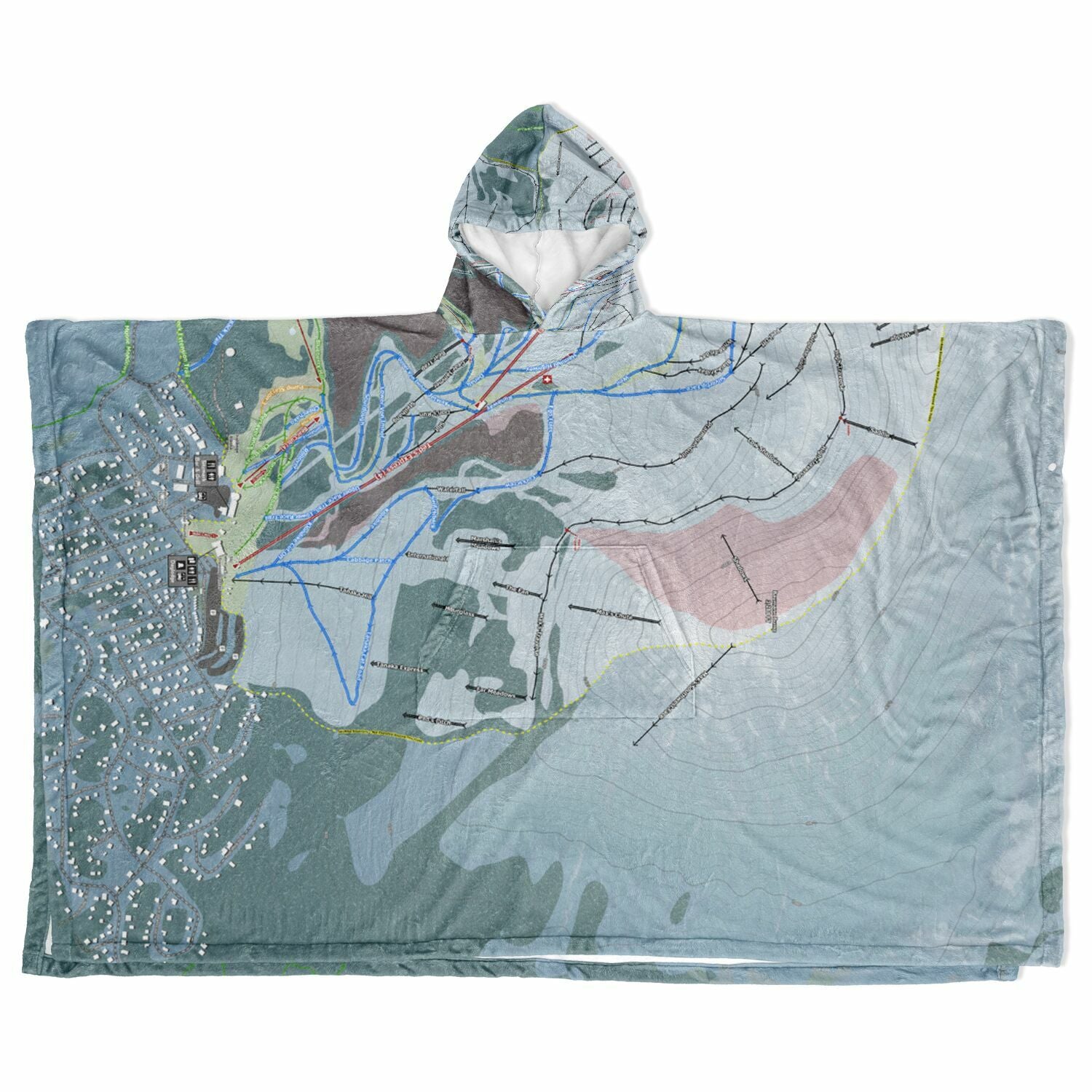 Alyeska, Alaska Ski Resort Map Flannel Blanket Poncho
