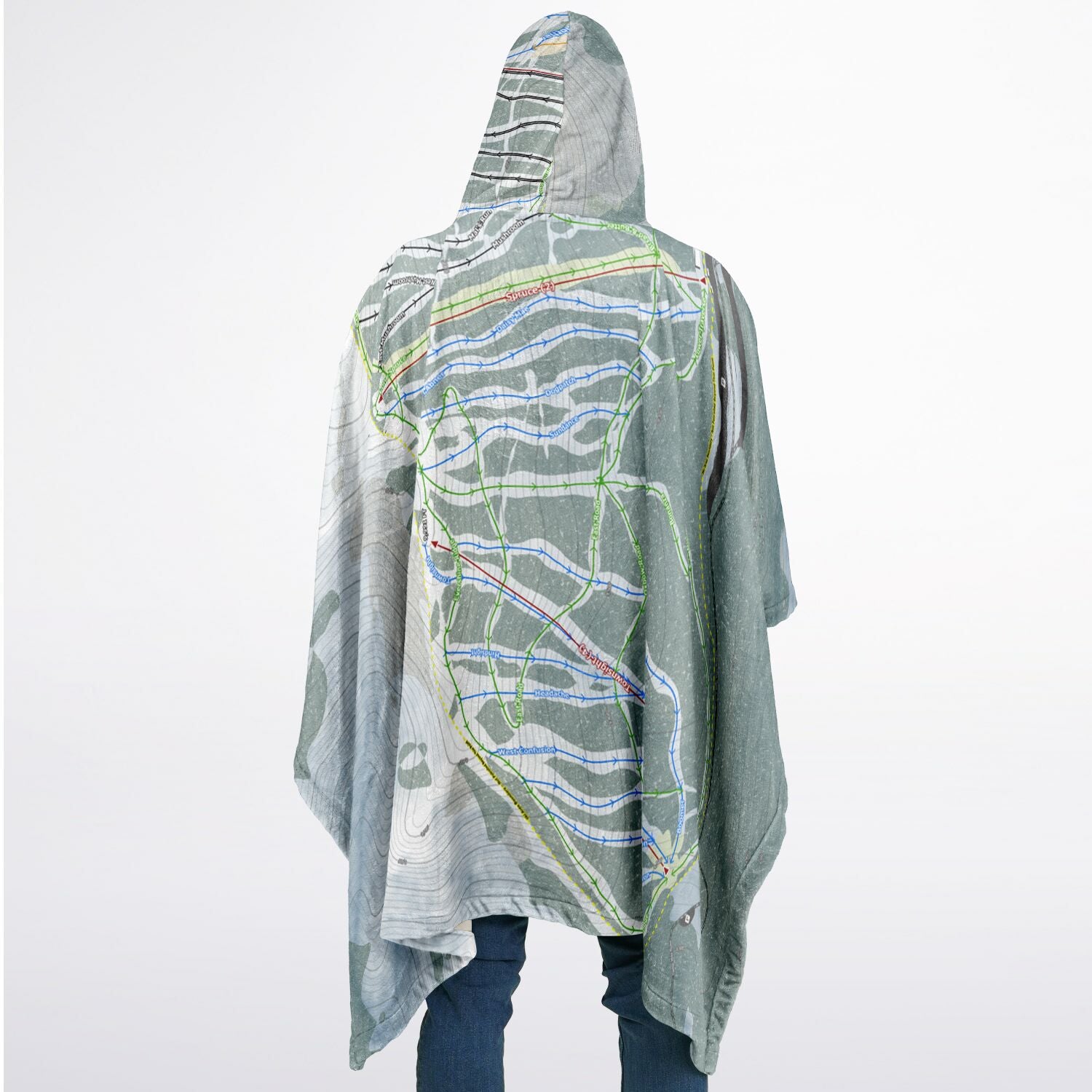 Pajarito Mountain, New Mexico Ski Resort Map Flannel Blanket Poncho