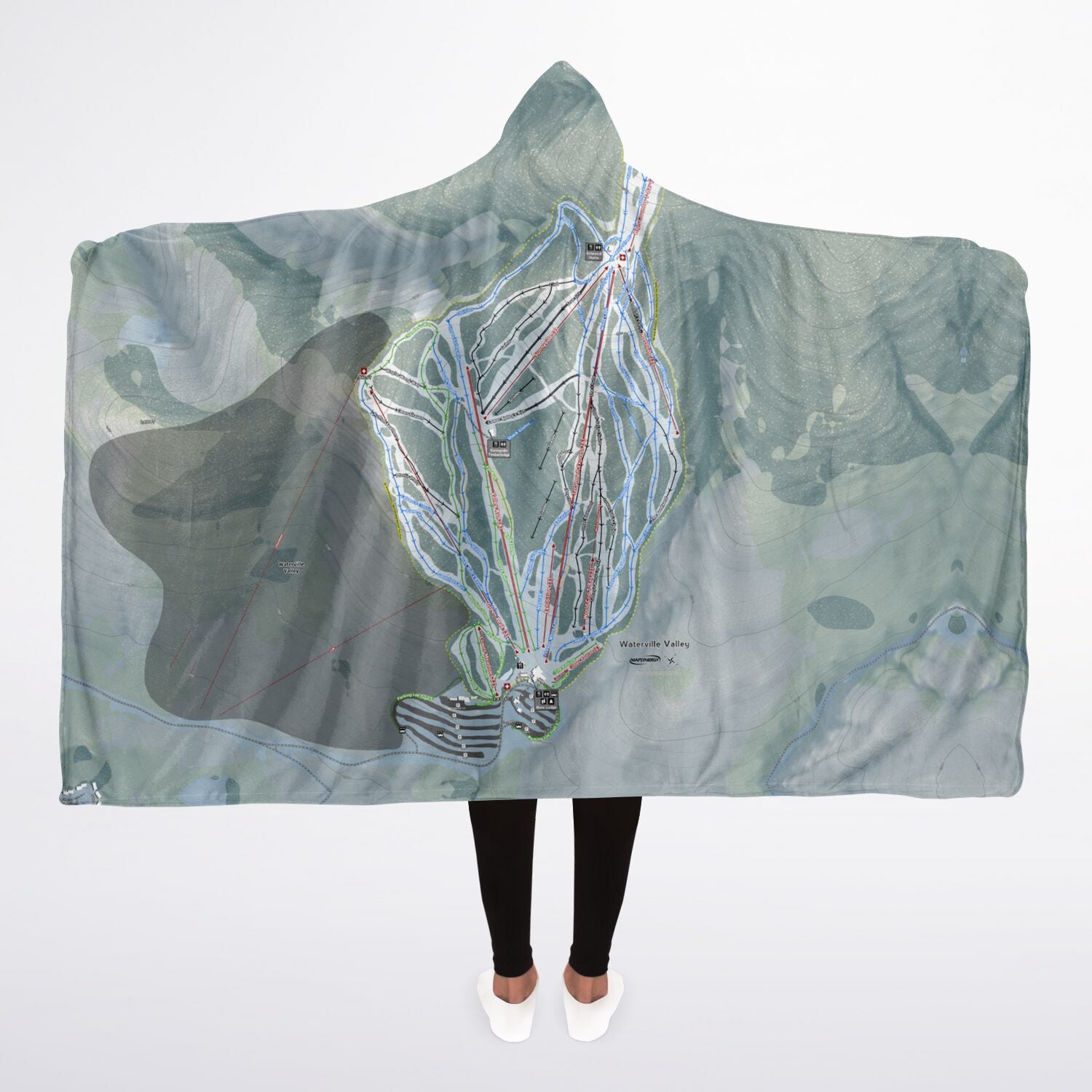 Waterville Valley, New Hampshire Ski Trail Map - Adult Hooded Blanket - Powderaddicts