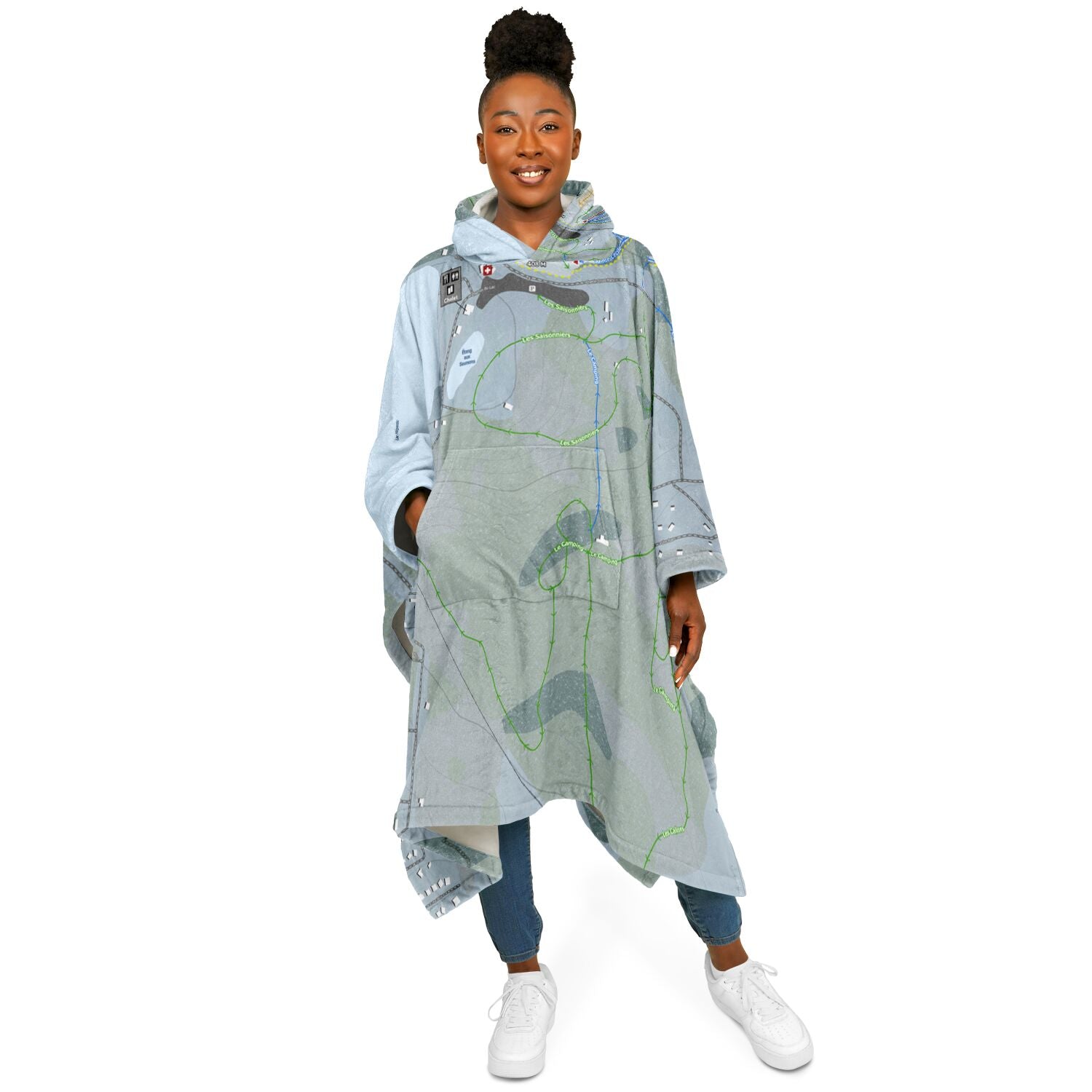 Baie des Sables, Quebec Ski Resort Map Flannel Blanket Poncho