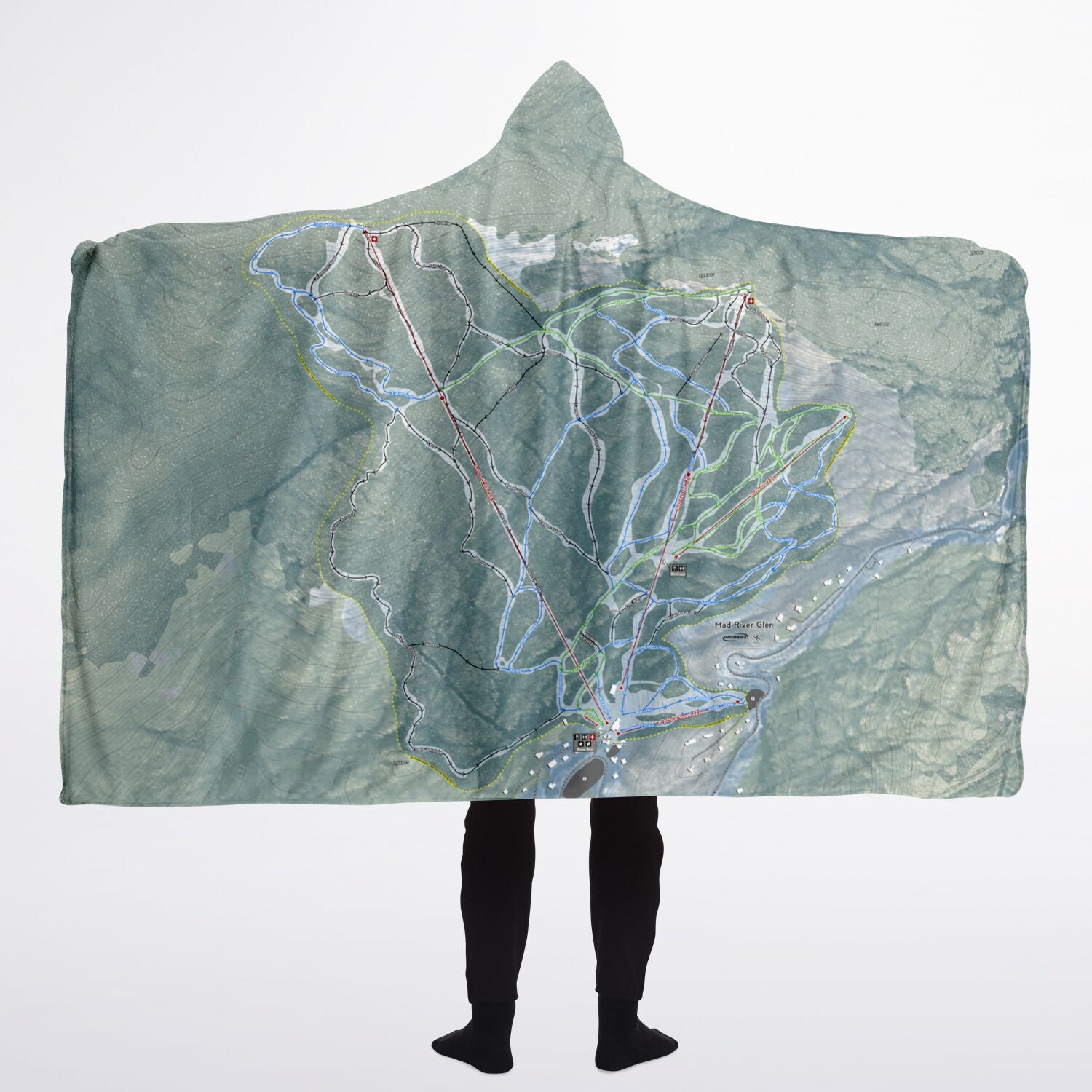 Mad River Glen, Vermont Ski Trail Map - Adult Hooded Blanket