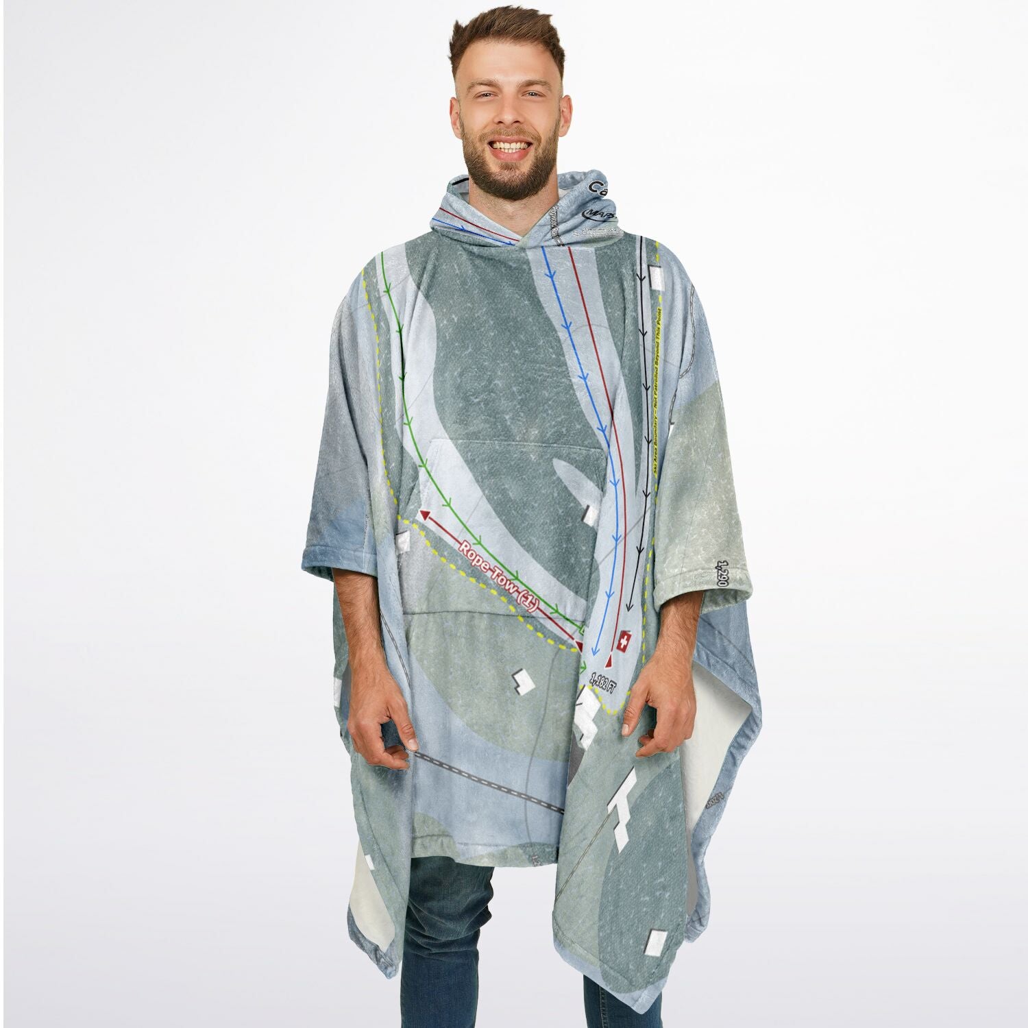 Campton Mountain, New Hampshire Ski Resort Map Flannel Blanket Poncho