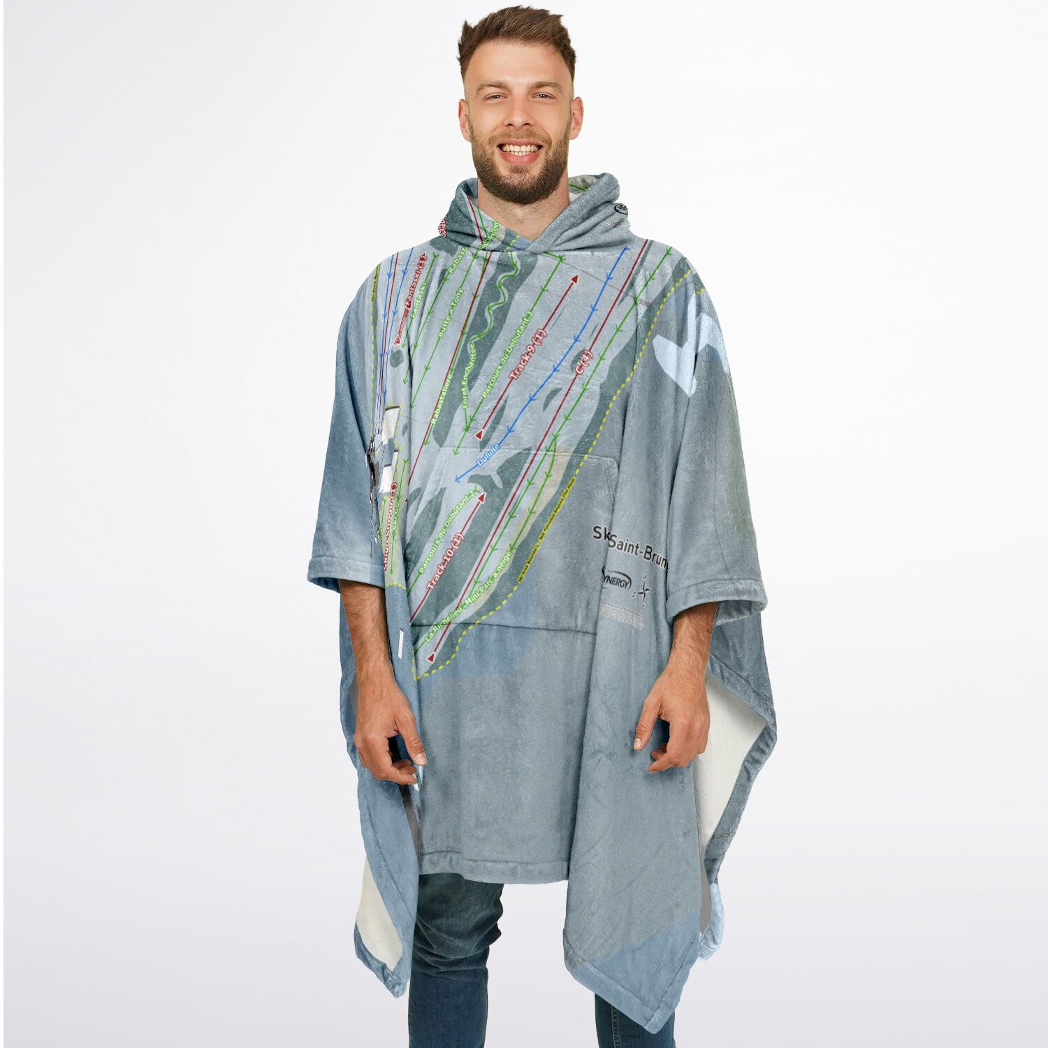 Ski Saint-Bruno, Quebec Ski Resort Map Flannel Blanket Poncho