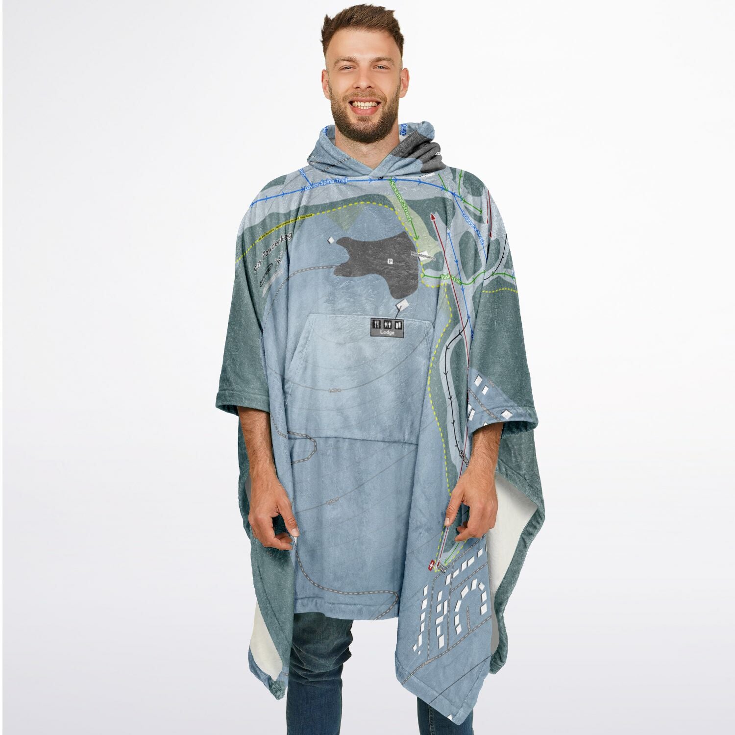 Pass Powderkeg, Alberta Ski Resort Map Flannel Blanket Poncho