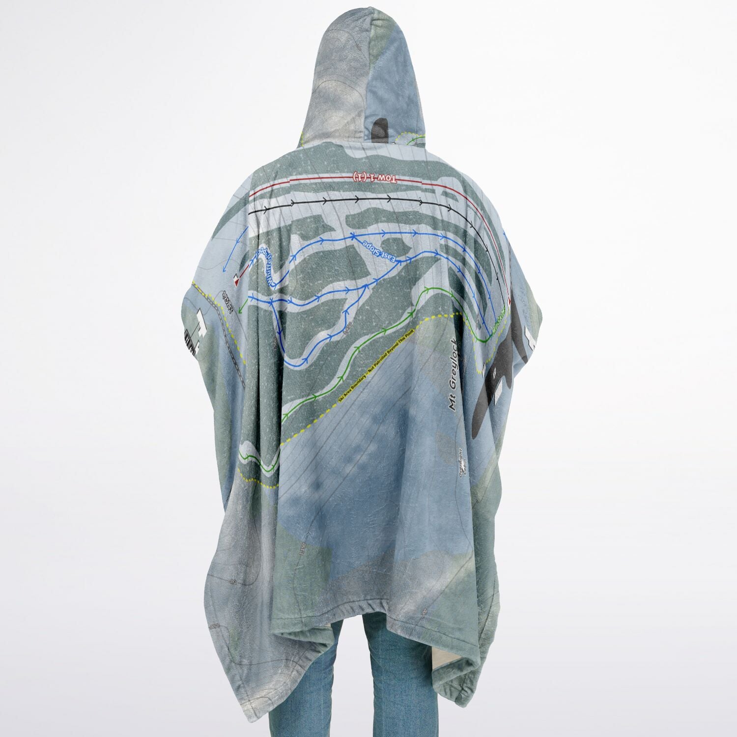 Mt Greylock, Massachusetts Ski Resort Map Flannel Blanket Poncho
