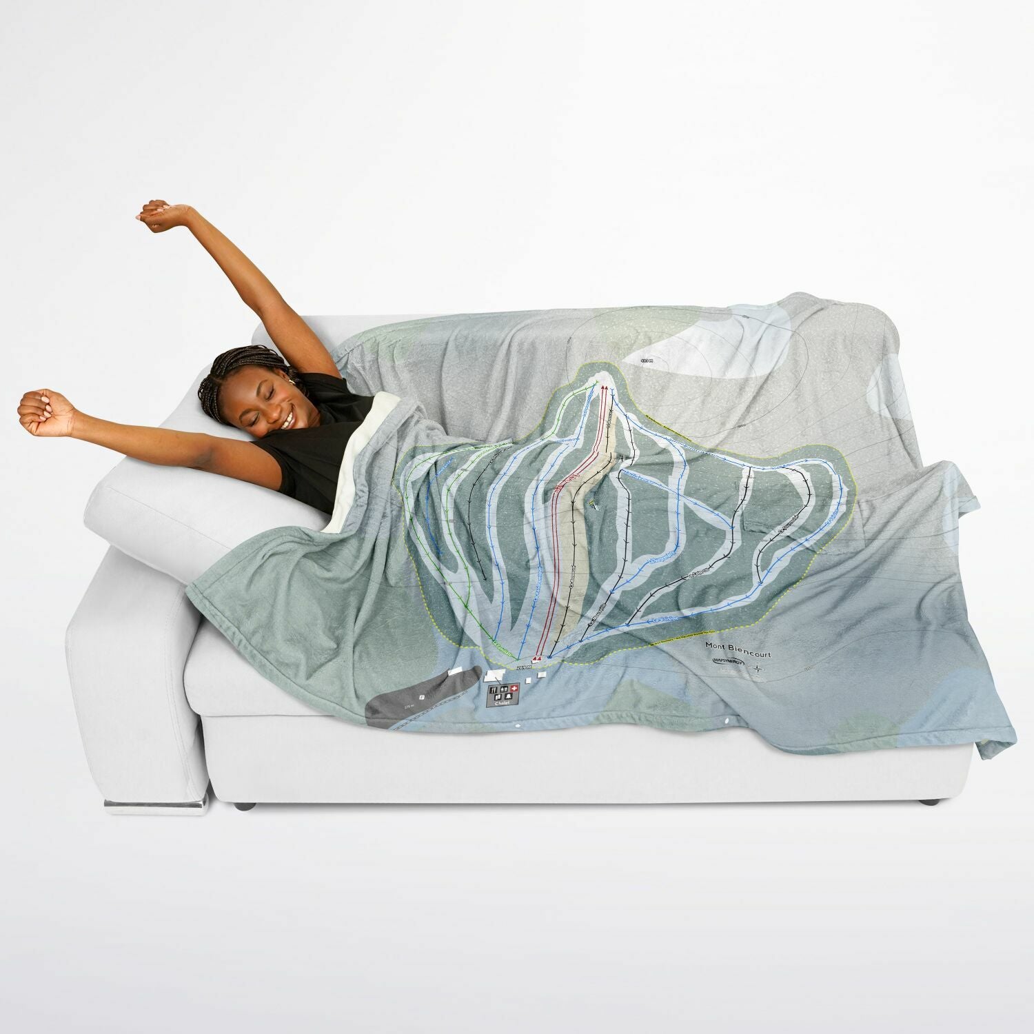 Mont Biencourt, Quebec Ski Resort Map Flannel Blanket Poncho