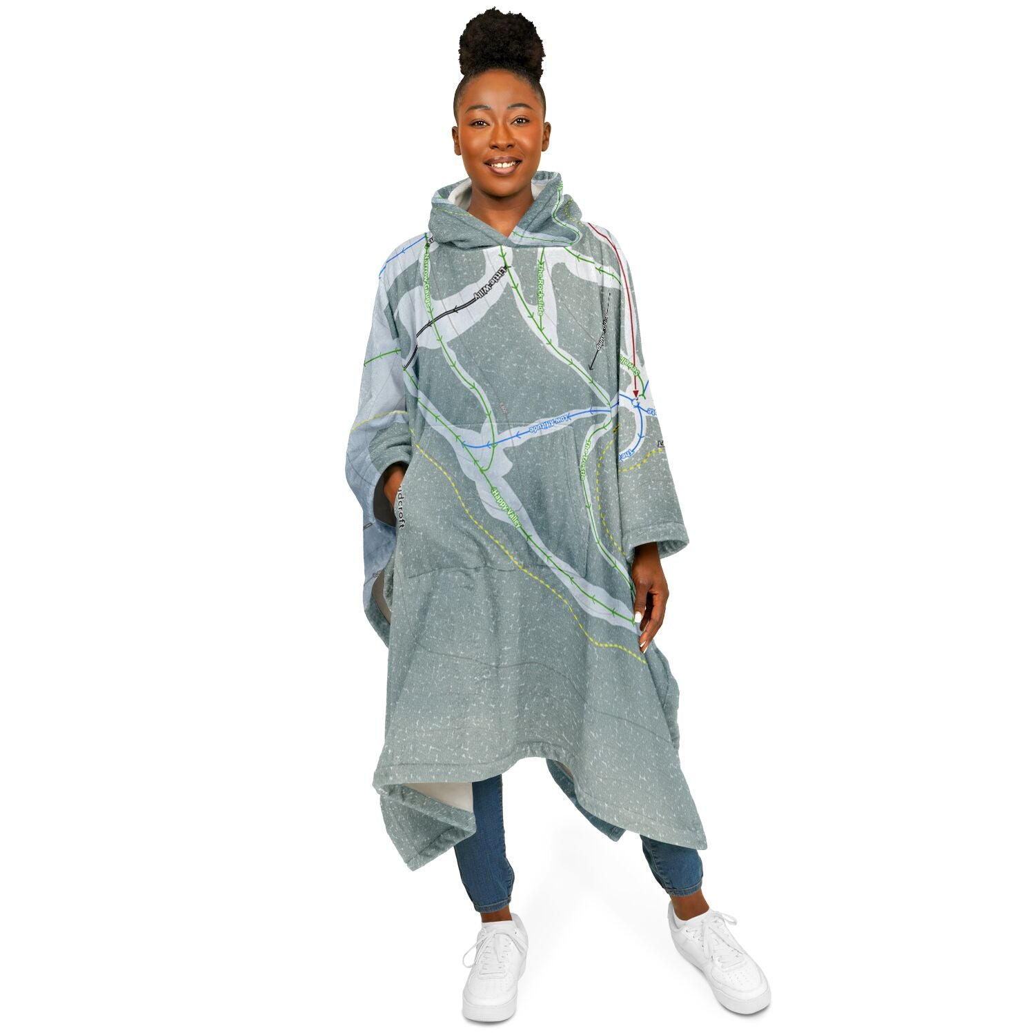 Ski Cloudcroft, New Mexico Ski Resort Map Flannel Blanket Poncho