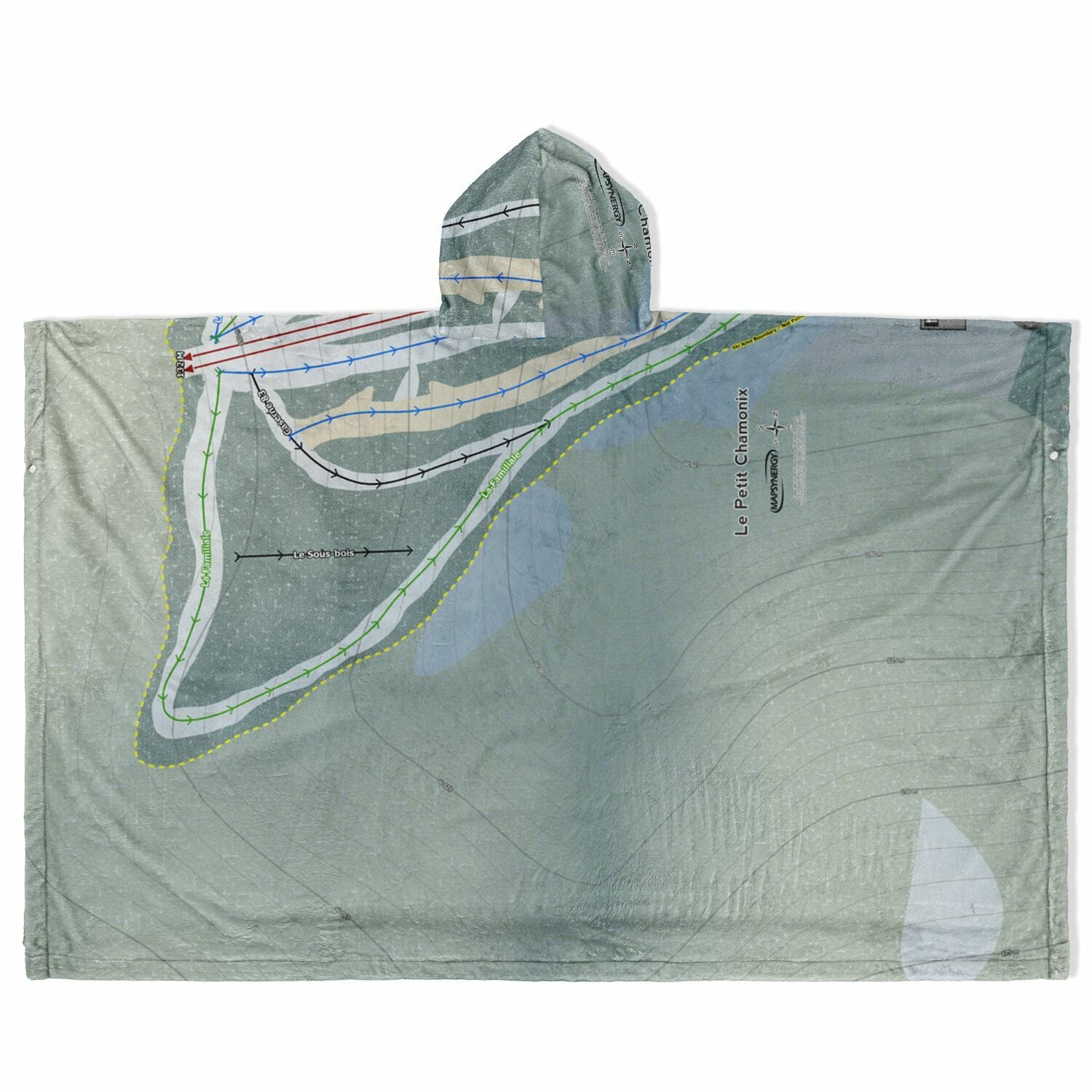 Le Petit Chamonix, Quebec Ski Resort Map Flannel Blanket Poncho