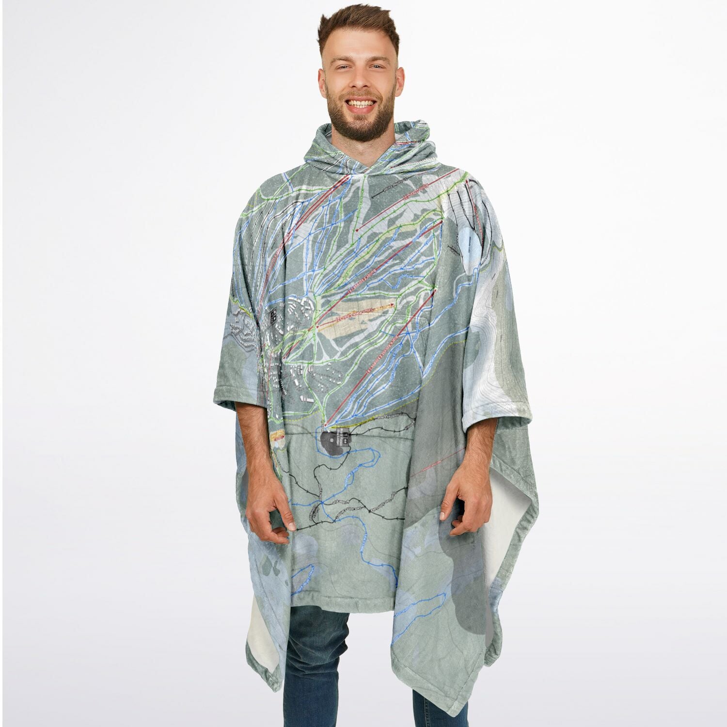 Big White, British Columbia Ski Resort Map Flannel Blanket Poncho