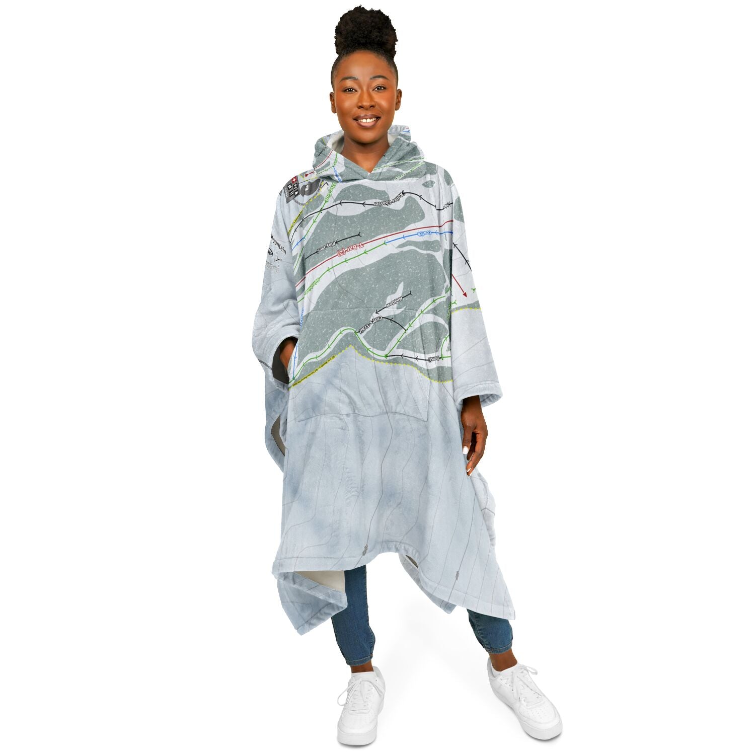 Bald Mountain, Idaho Ski Resort Map Flannel Blanket Poncho