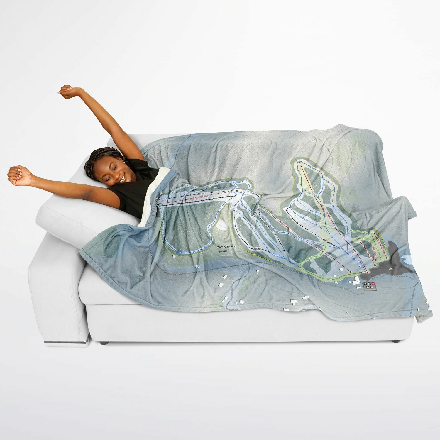 Mont Cascades, Quebec Ski Resort Map Flannel Blanket Poncho