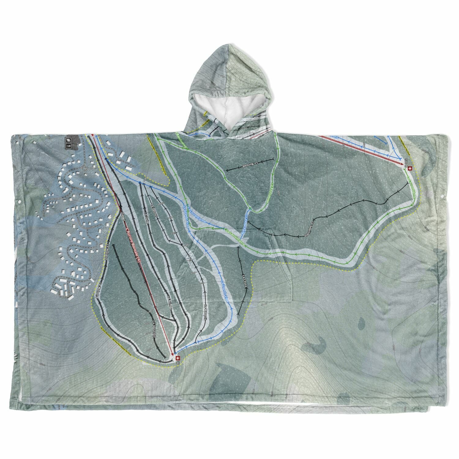 Stoneham, Quebec Ski Resort Map Flannel Blanket Poncho