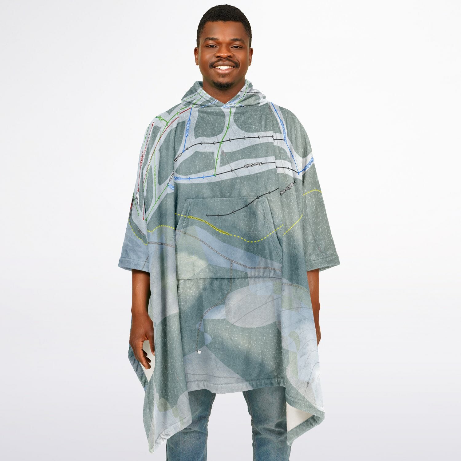 Bear Paw, Montana Ski Resort Map Flannel Blanket Poncho