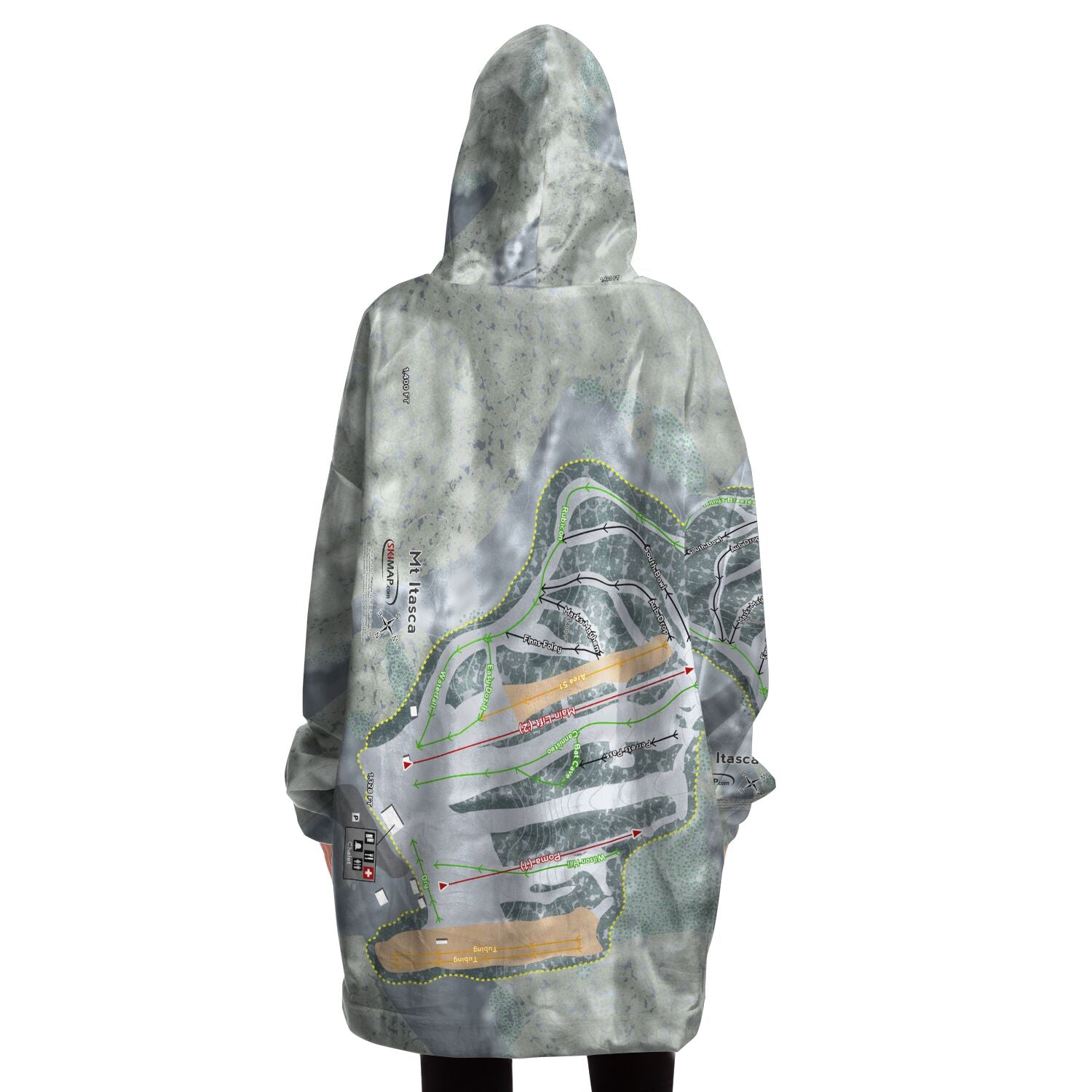 Mt Itasca, Minnesota Ski Trail Map Snug Hoodie