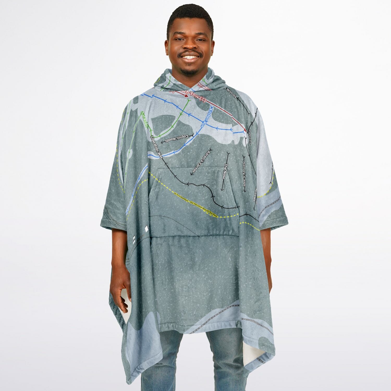 Meany Lodge, Washington Ski Resort Map Flannel Blanket Poncho