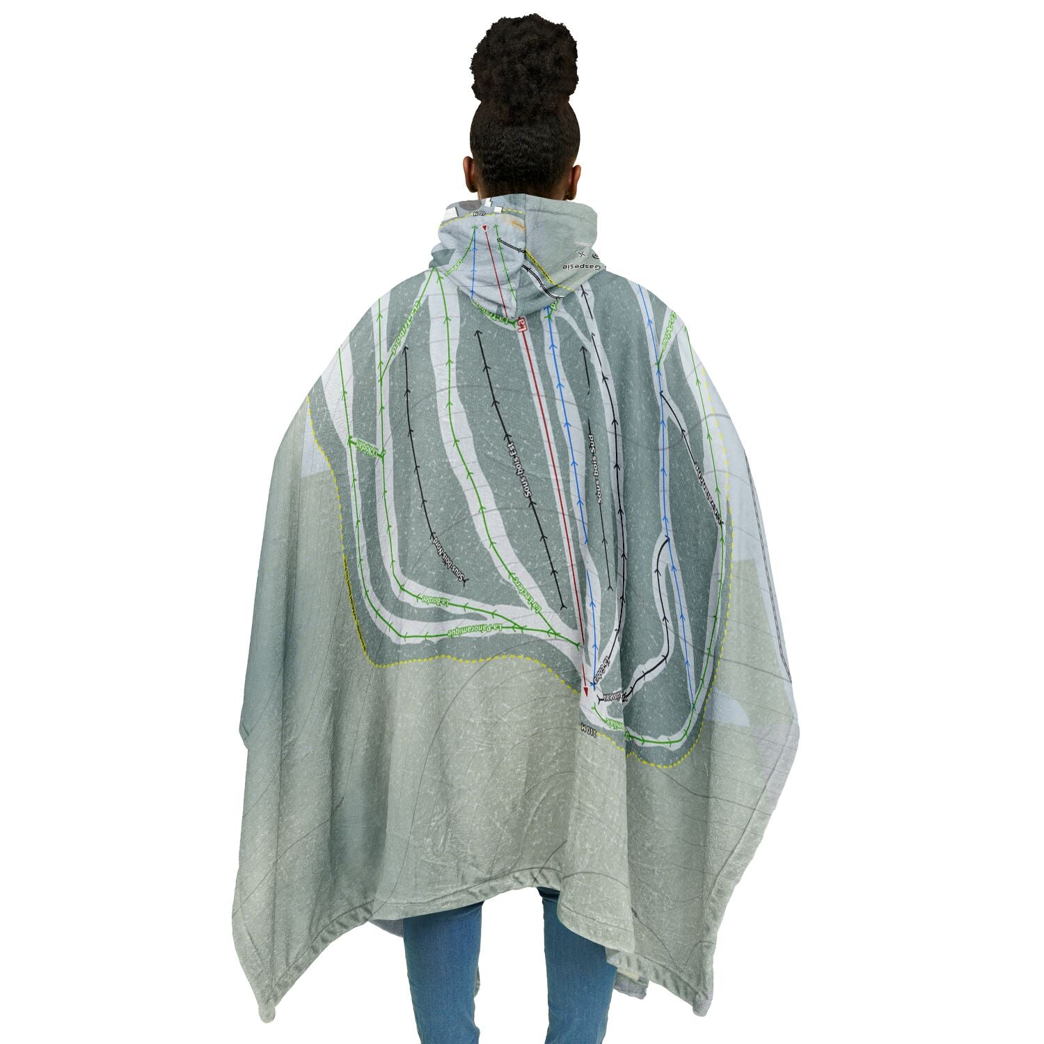 Haute Gaspesie, Quebec Ski Resort Map Flannel Blanket Poncho