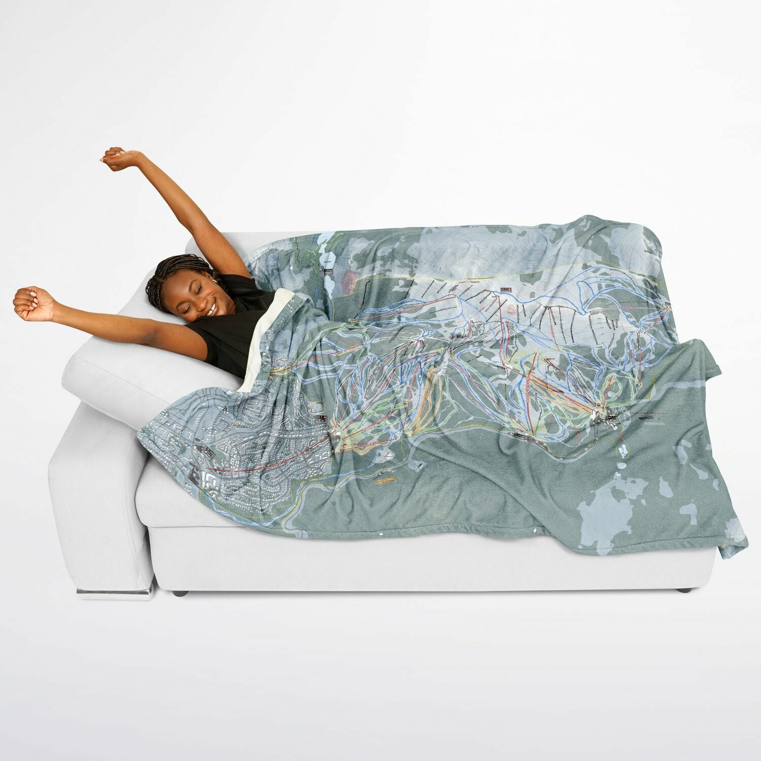 Mammoth Mountain, California Ski Resort Map Flannel Blanket Poncho