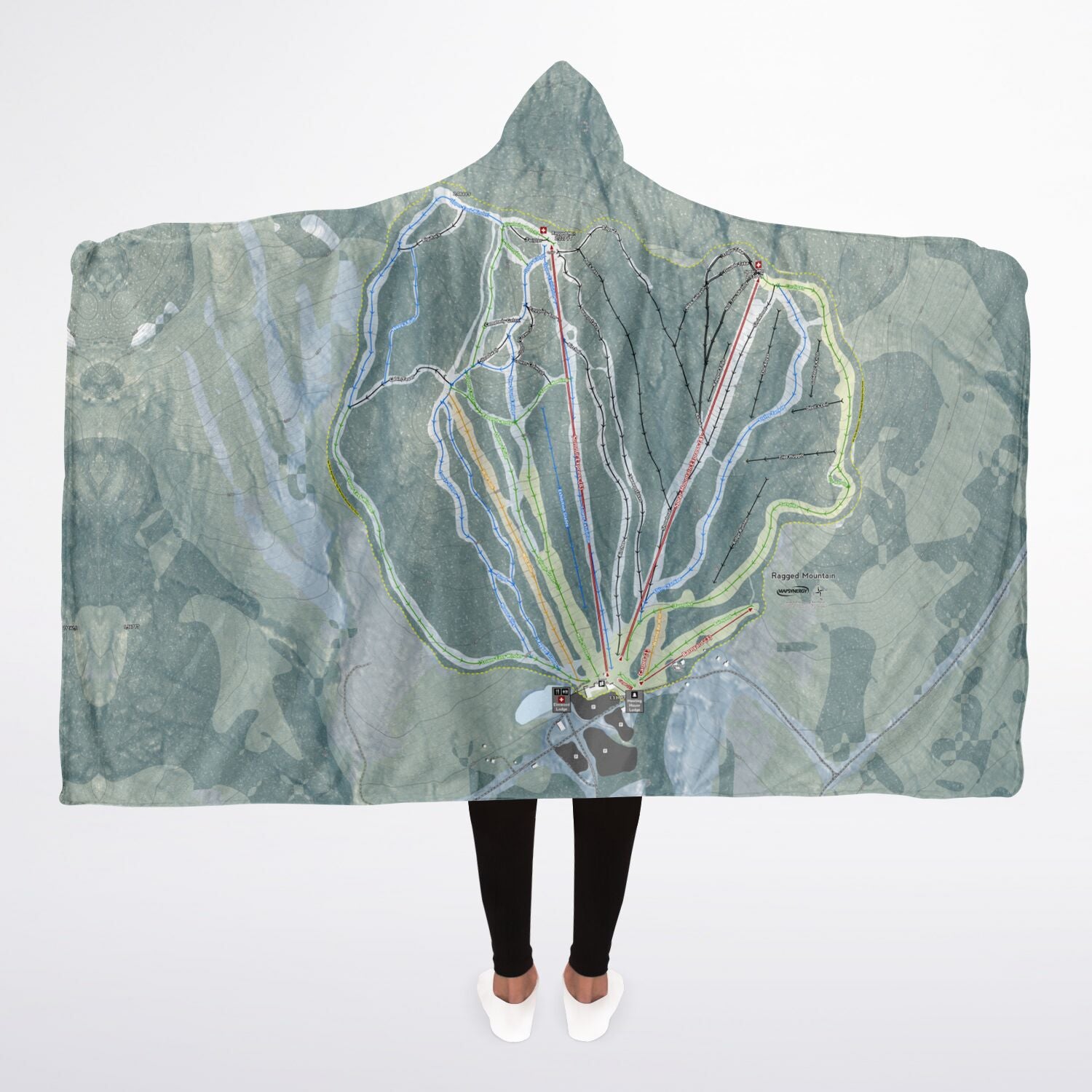 Ragged Mountain, New Hampshire Ski Trail Map - Adult Hooded Blanket