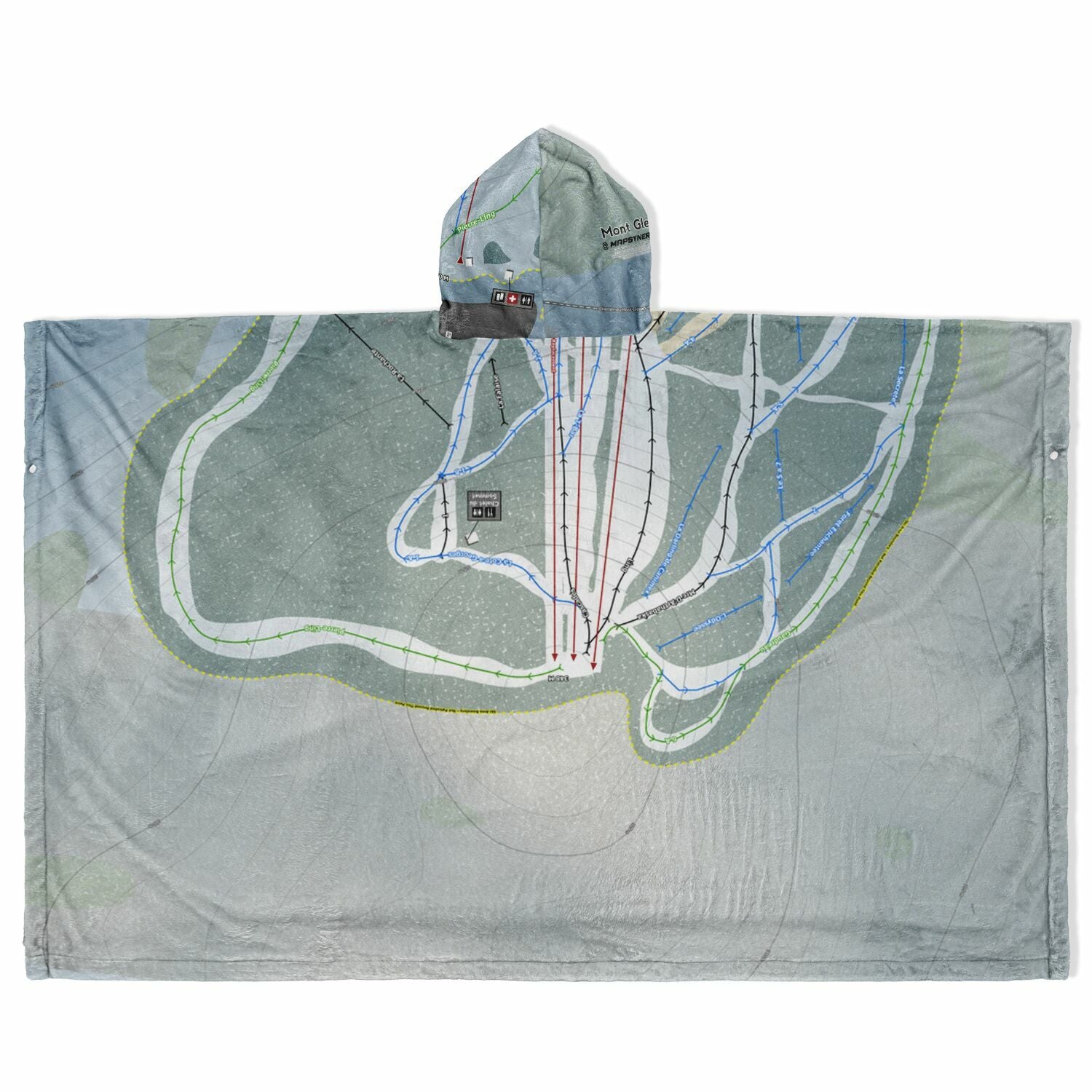 Mont Gleason, Quebec Ski Resort Map Flannel Blanket Poncho