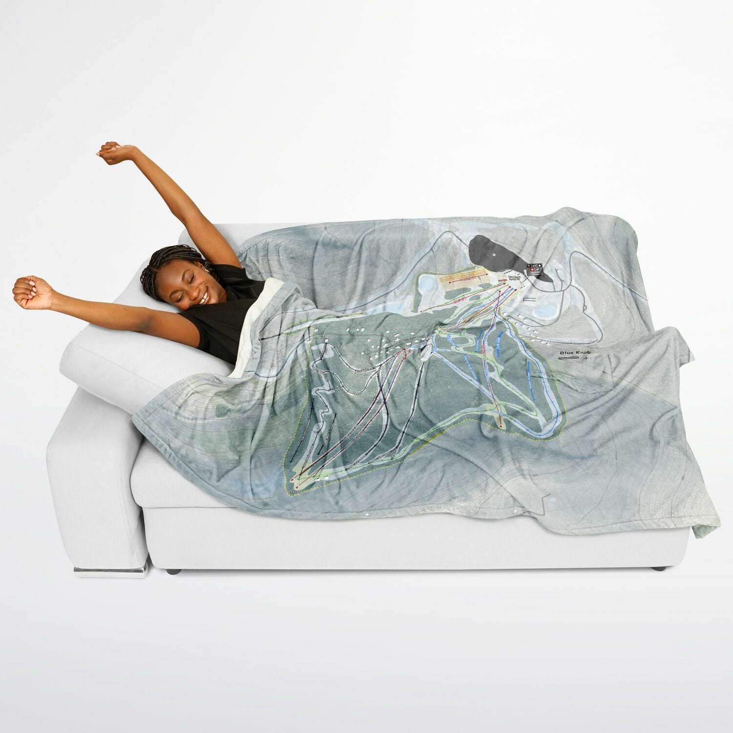 Blue Knob, Pennsylvania Ski Resort Map Flannel Blanket Poncho