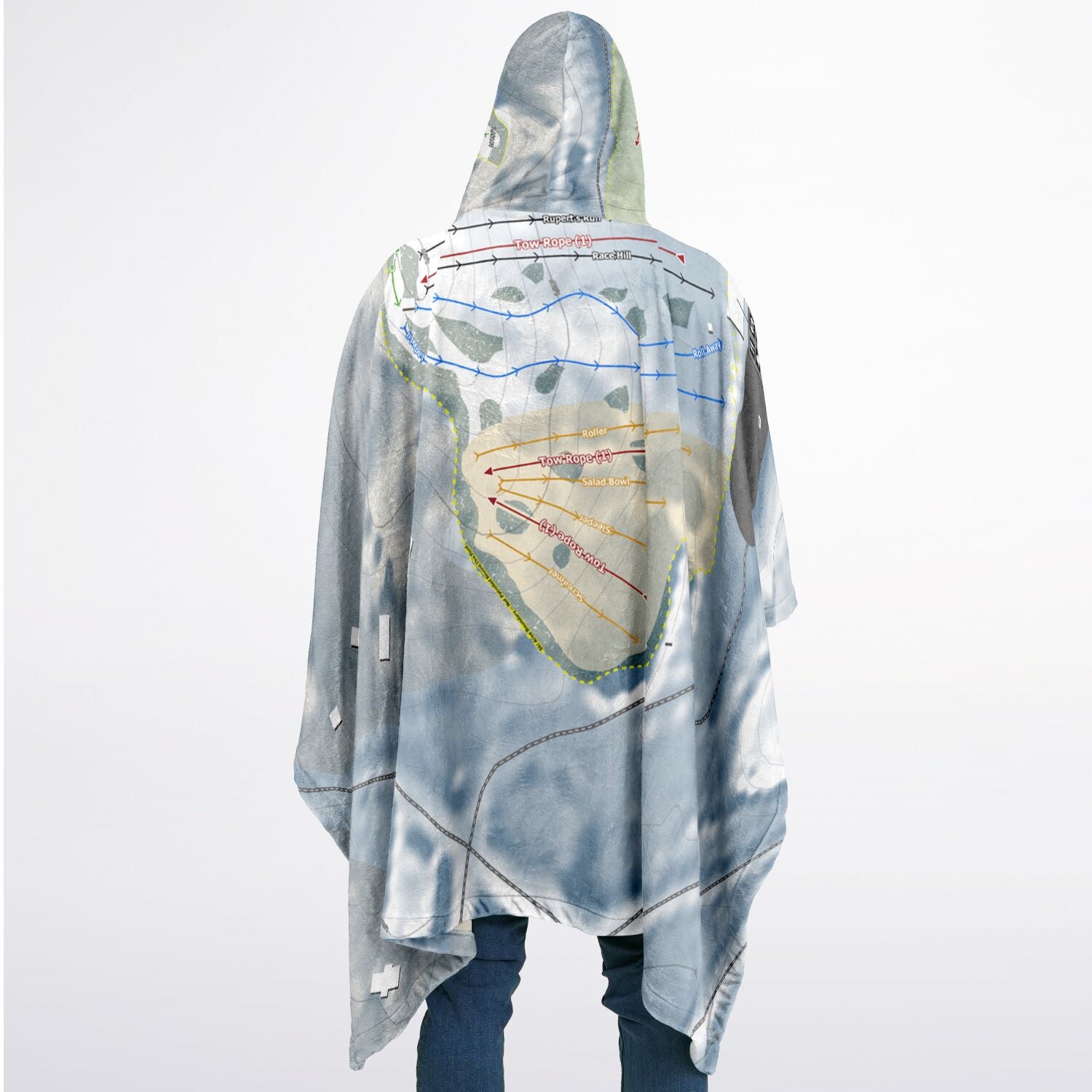 Snow Snake, Michigan Ski Resort Map Flannel Blanket Poncho