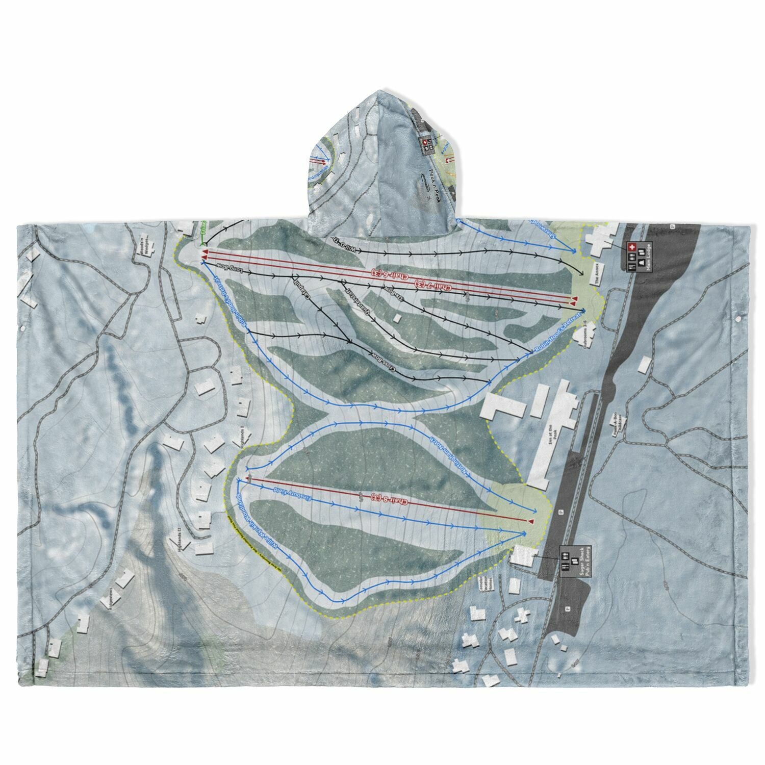 Peekn Peak, New York Ski Resort Map Flannel Blanket Poncho