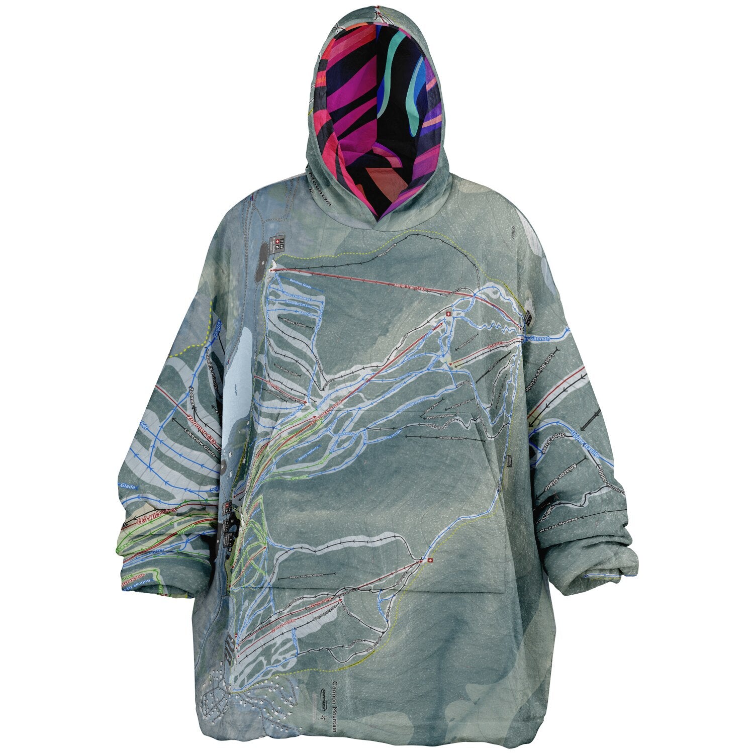 Cannon Mountain, New Hampshire Ski Resort Map Reversible Snug Hoodie