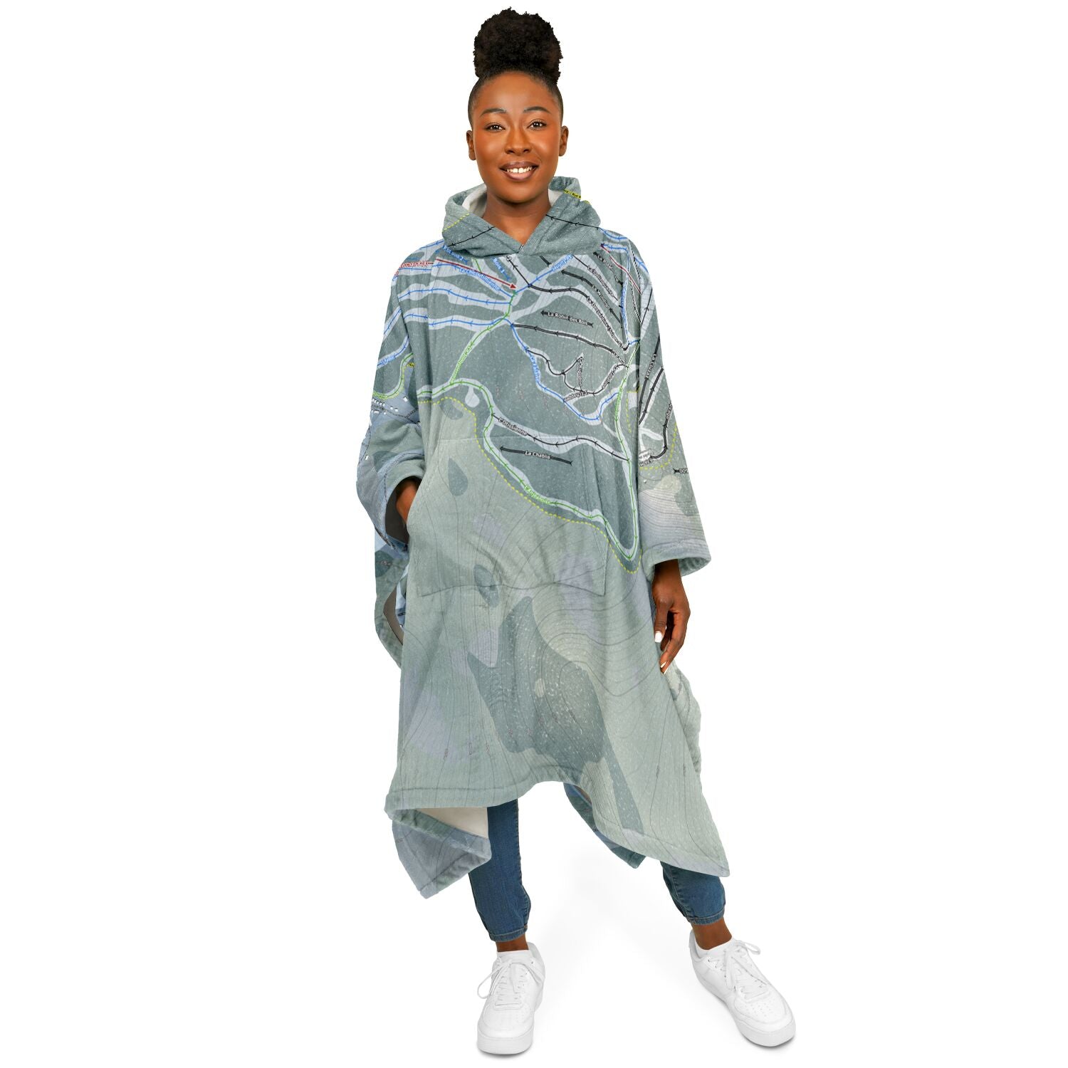 Mont Edouard, Quebec Ski Resort Map Flannel Blanket Poncho