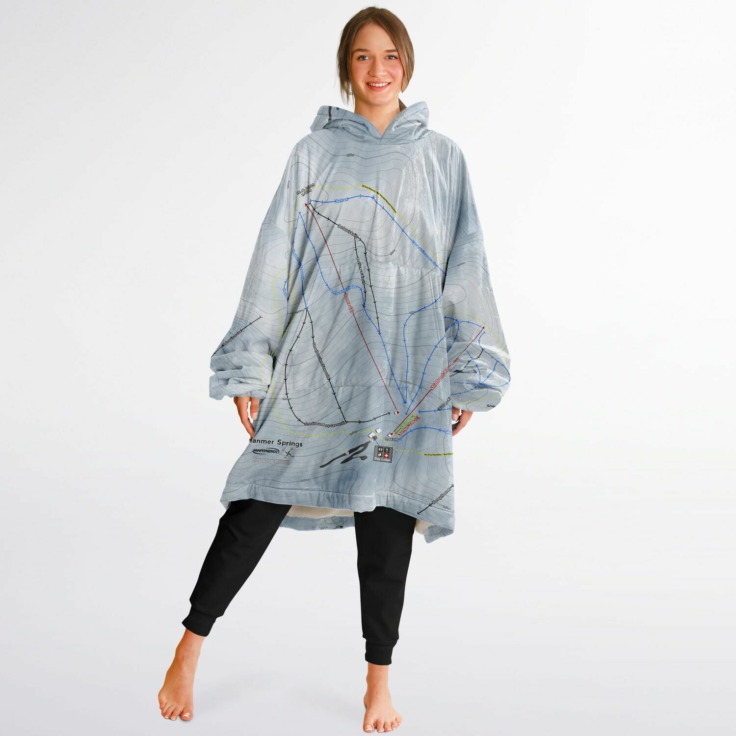 Hanmer Springs, New Zealand Ski Trail Map - Snug Hoodie