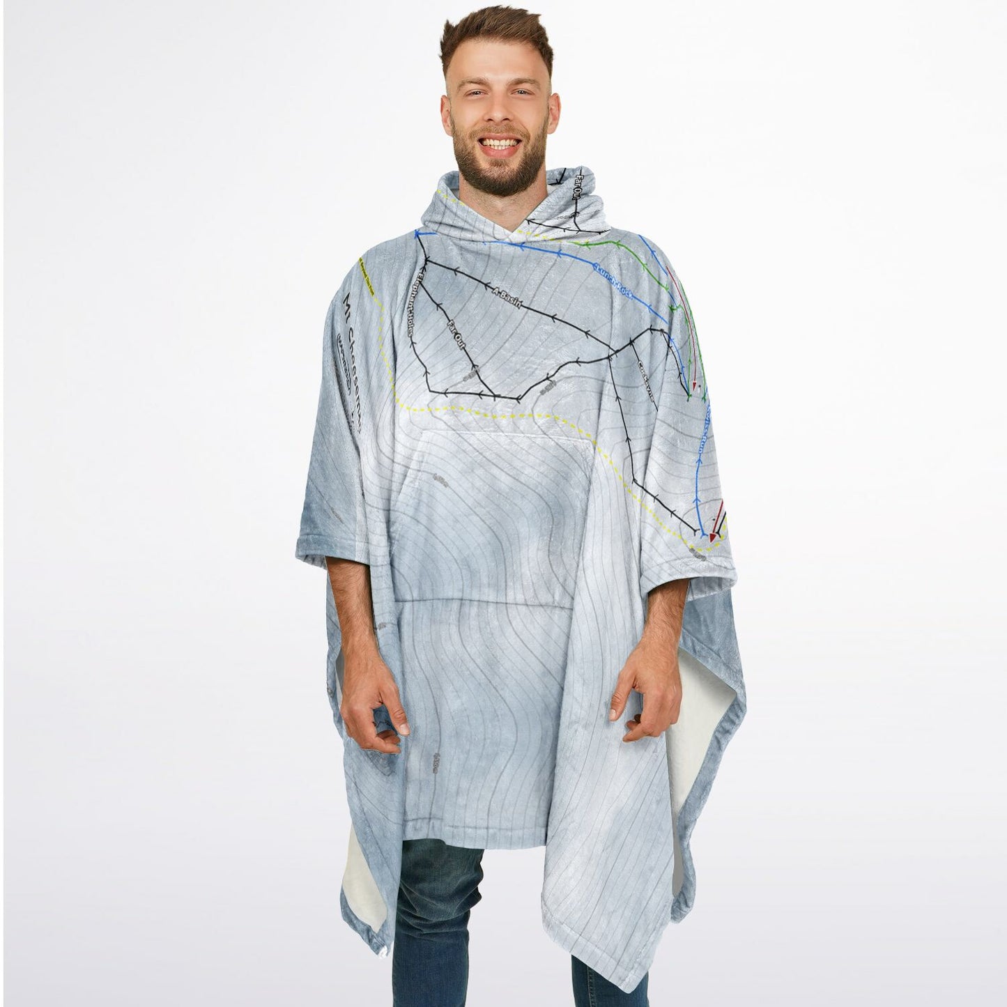 Mt Cheeseman, New Zealand Ski Resort Map Flannel Blanket Poncho - Powderaddicts