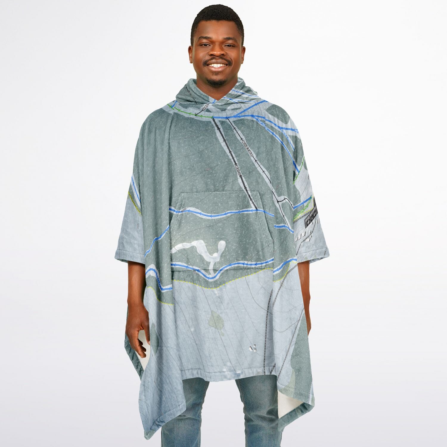 Ski Land, Alaska Ski Resort Map Flannel Blanket Poncho