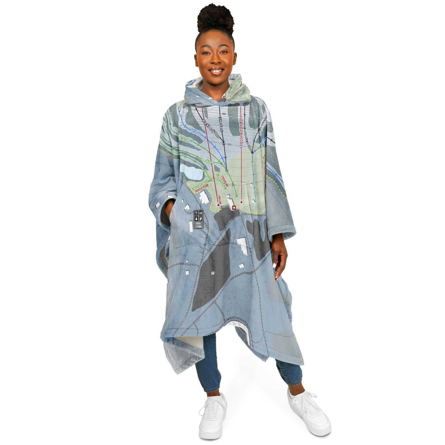Thunder Ridge, New York Ski Resort Map Flannel Blanket Poncho