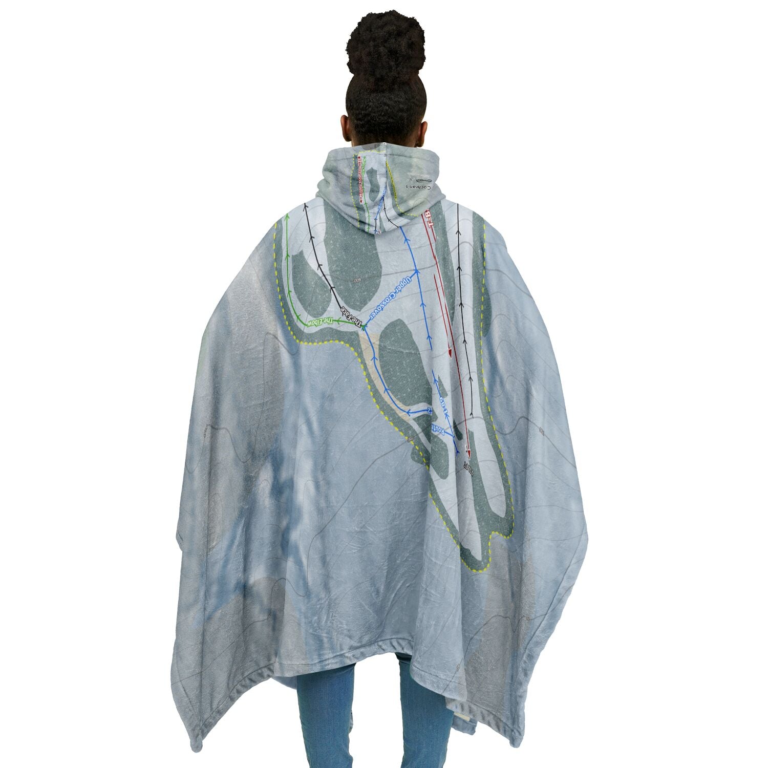 Cochrans, Vermont Ski Resort Map Flannel Blanket Poncho