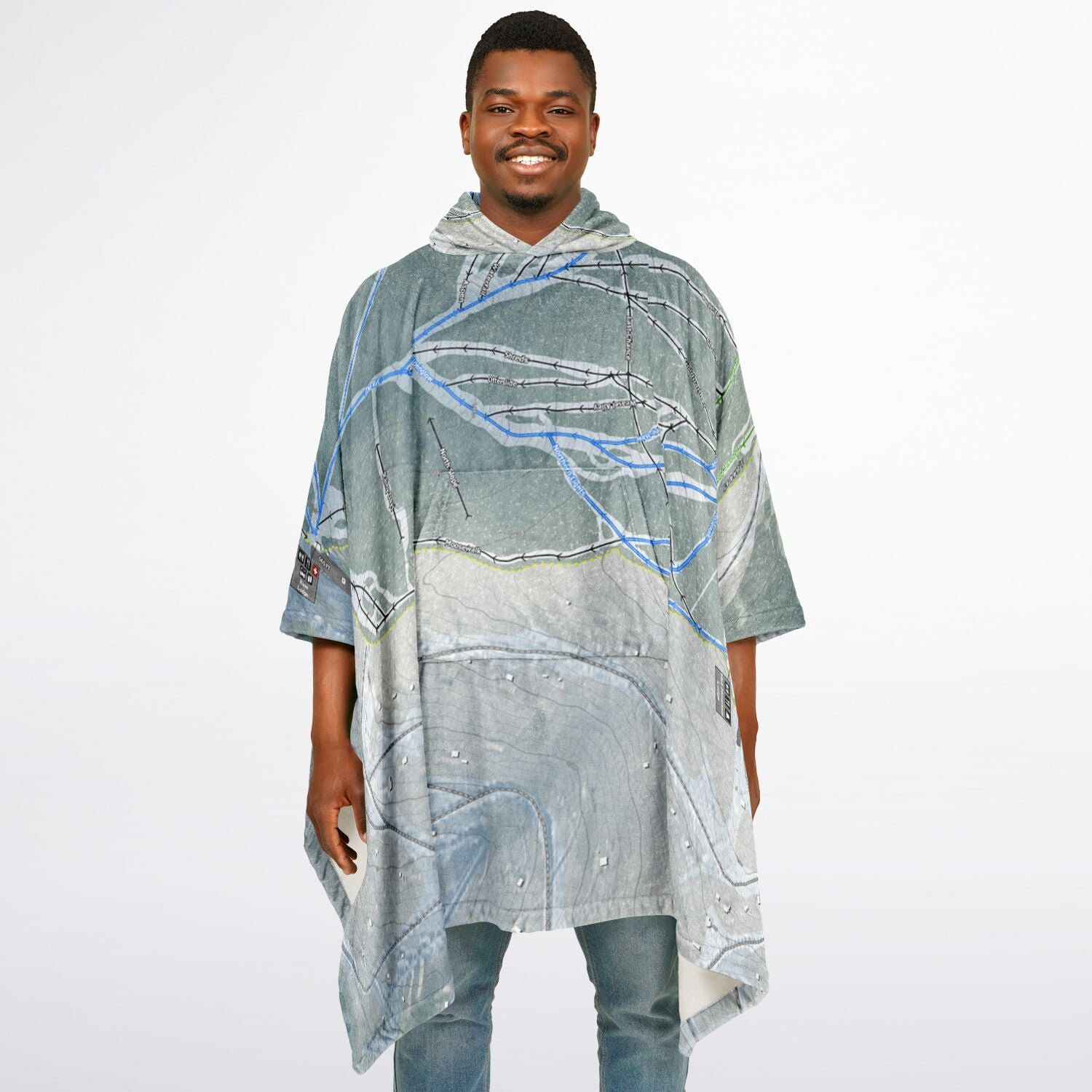 Moose Mountain, Alaska Ski Resort Map Flannel Blanket Poncho
