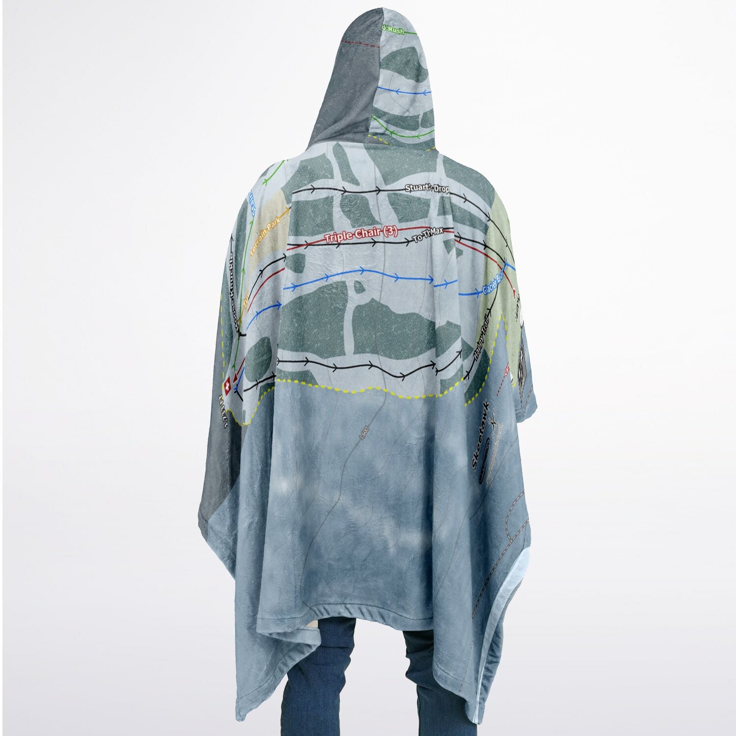 Skeetawk, Alaska Ski Resort Map Flannel Blanket Poncho
