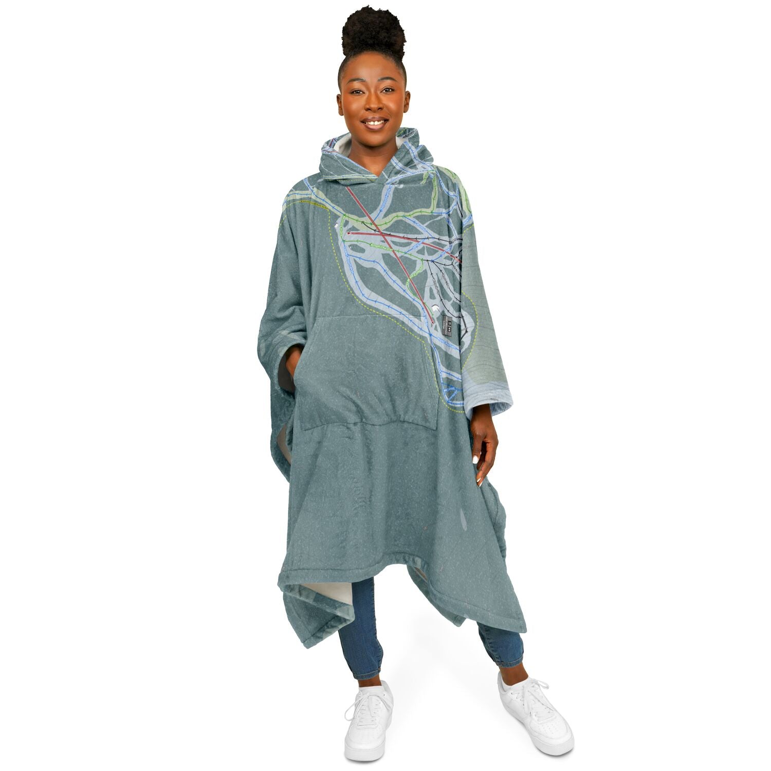 Nakiska, Alberta Ski Resort Map Flannel Blanket Poncho