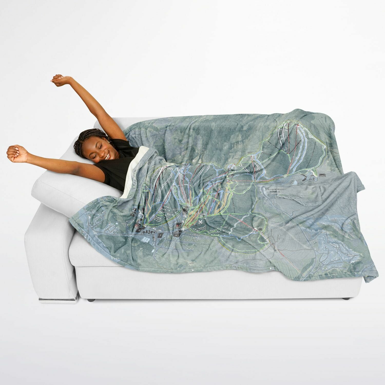 Sunday River, Maine Ski Resort Map Flannel Blanket Poncho