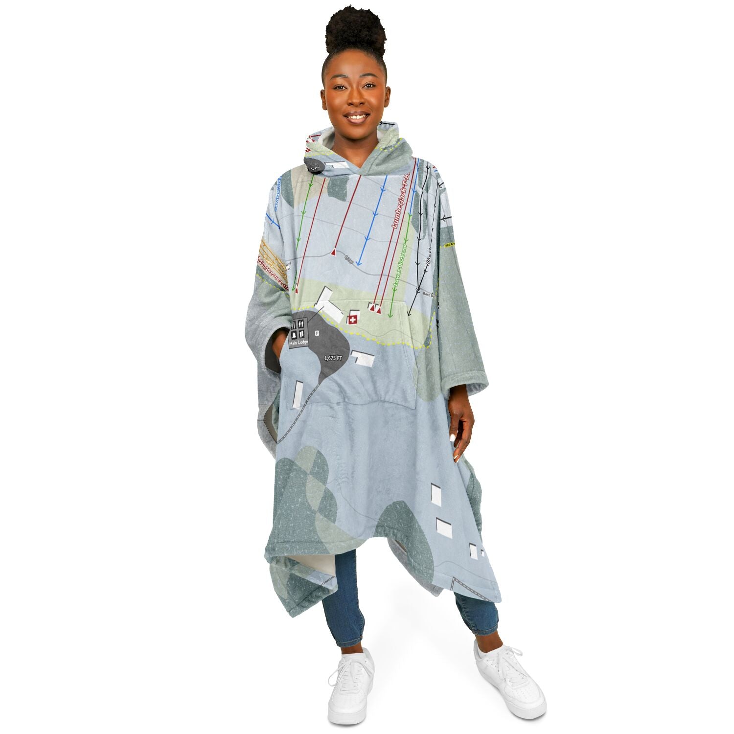 Ski Sawmill, Pennsylvania Ski Resort Map Flannel Blanket Poncho