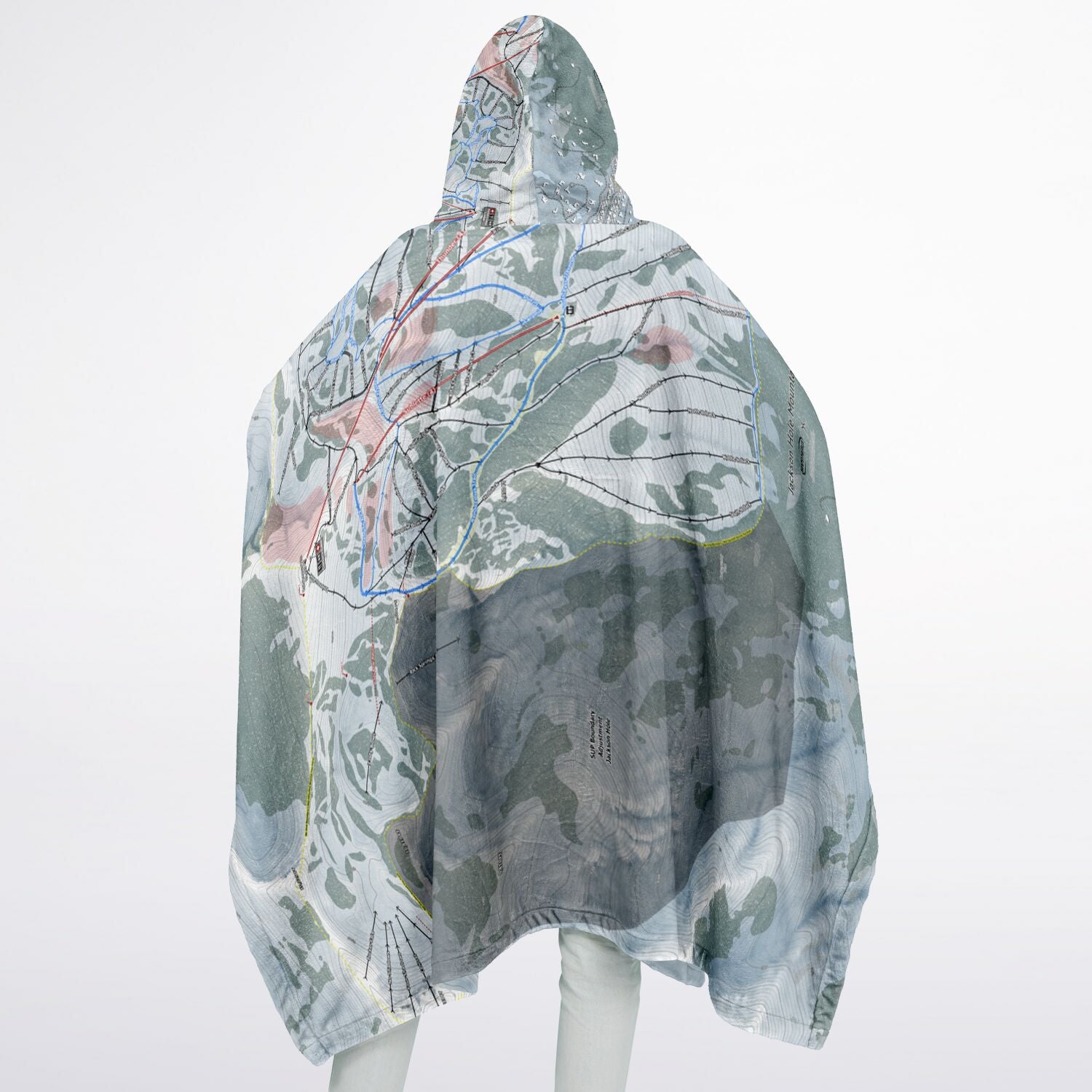 Jackson Hole Mountain, Wyoming Ski Resort Map Flannel Blanket Poncho