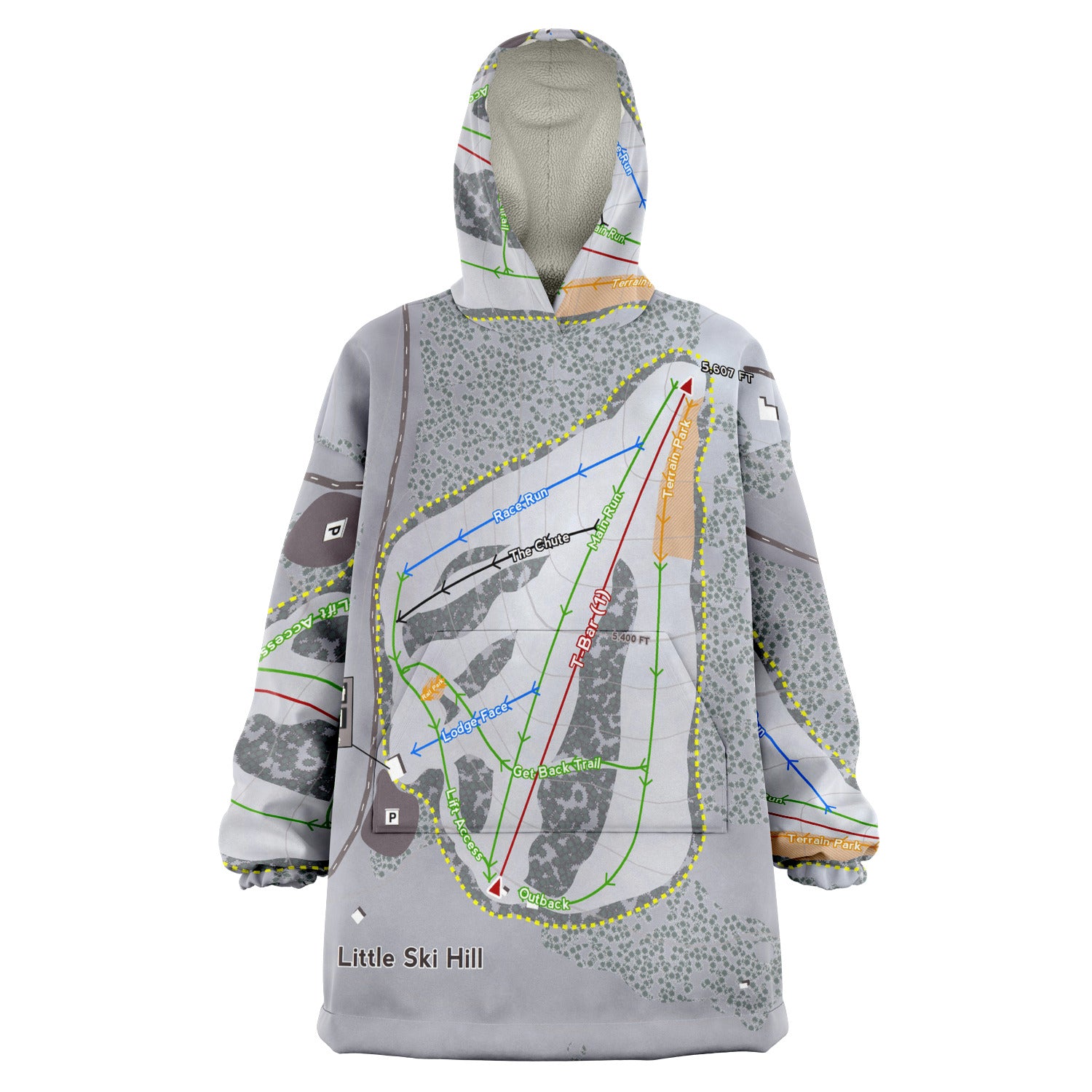 Little Ski Hill, Idaho Ski Trail Map Snug Hoodie
