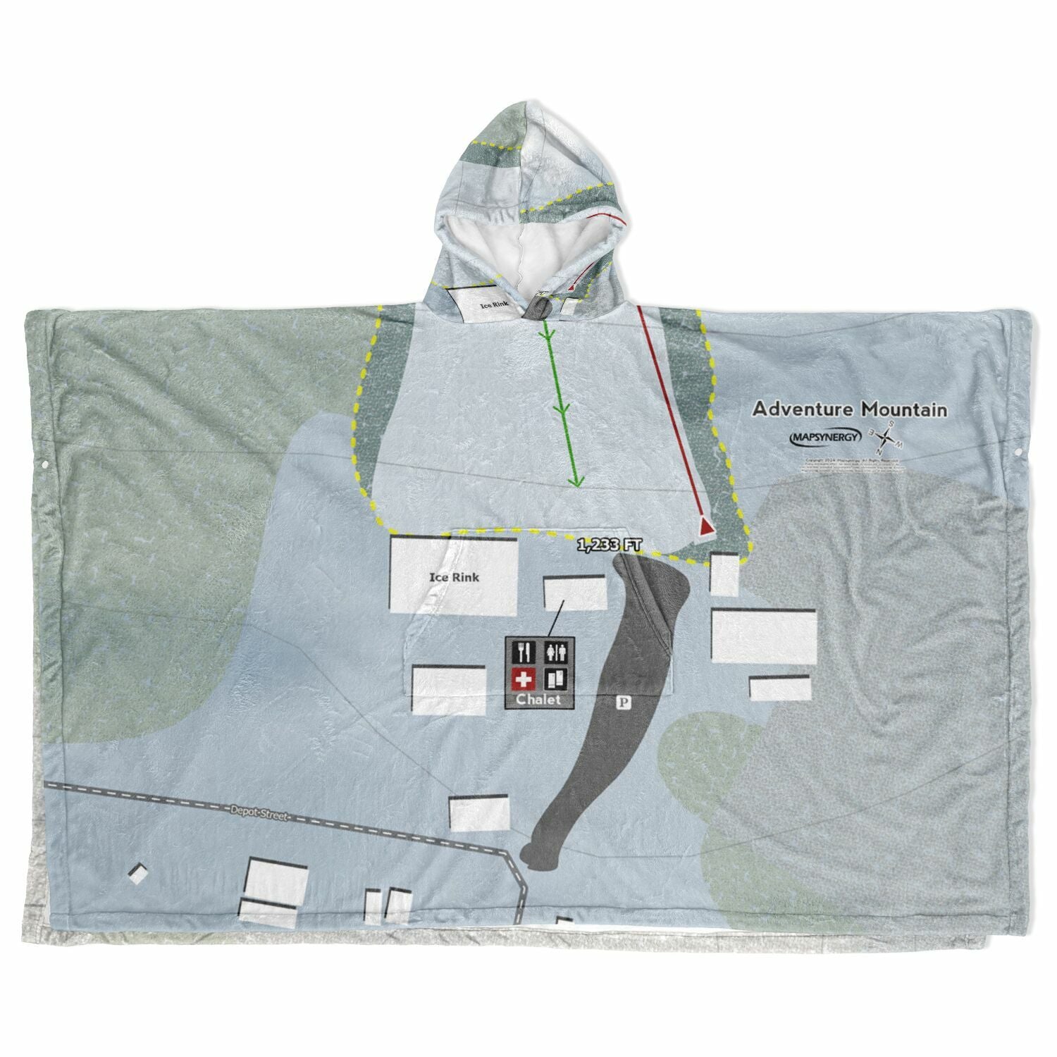 Adventure Mountain, Michigan Ski Resort Map Flannel Blanket Poncho