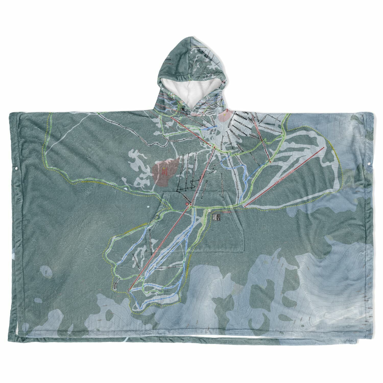 Lake Loiuse, Alberta Ski Resort Map Flannel Blanket Poncho
