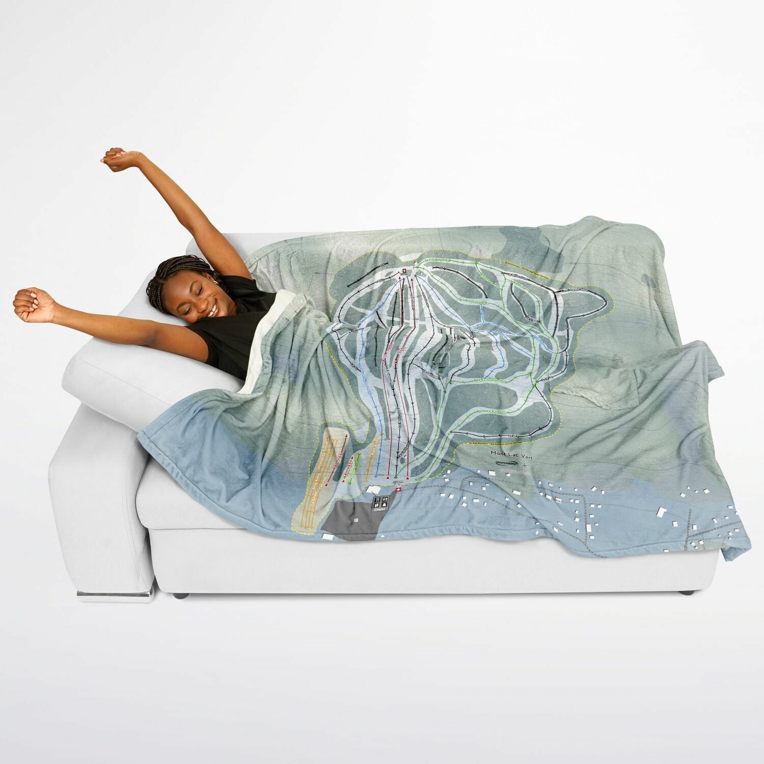 Mont Lac-Vert, Quebec Ski Resort Map Flannel Blanket Poncho