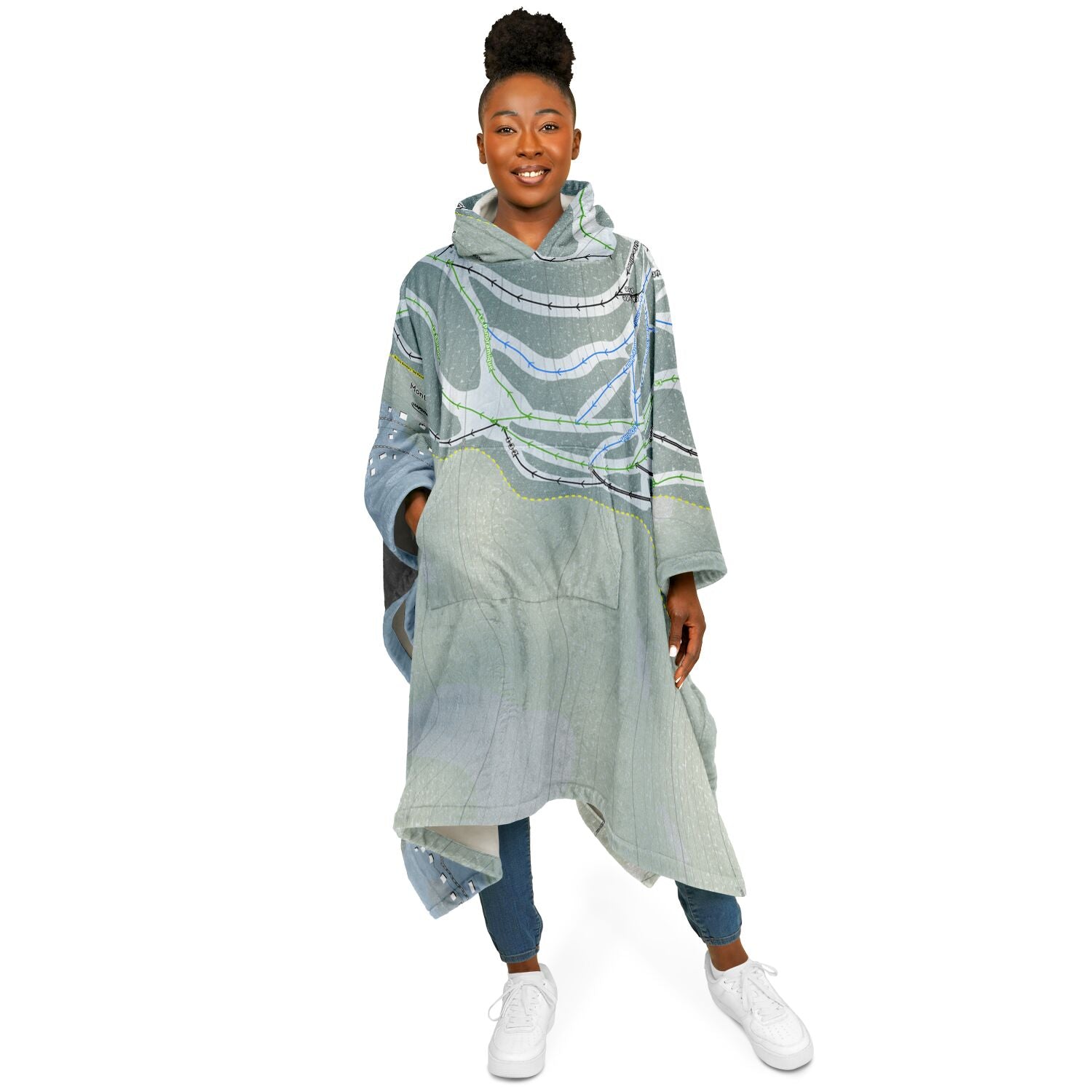 Mont Lac-Vert, Quebec Ski Resort Map Flannel Blanket Poncho