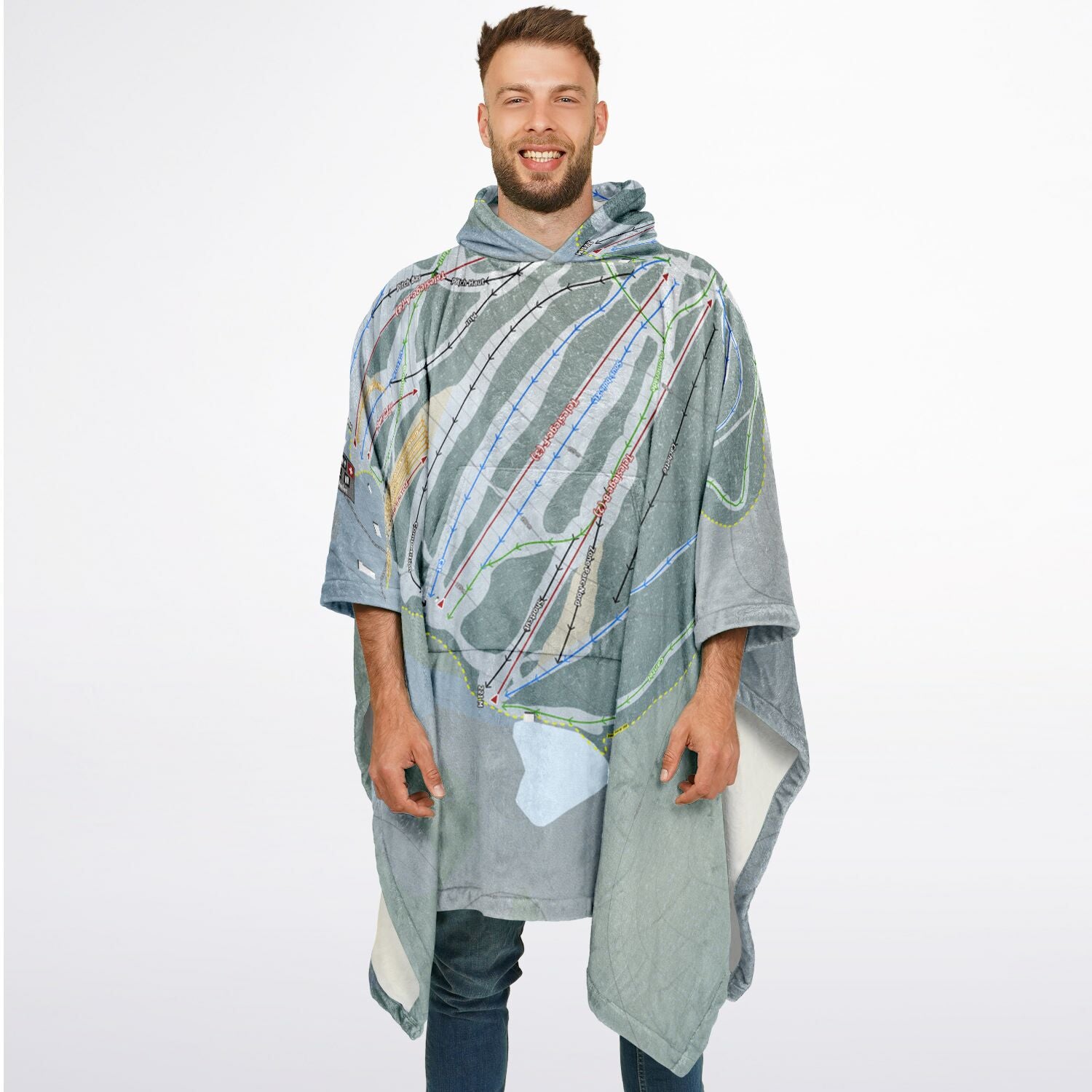 Ski Montcalm, Quebec Ski Resort Map Flannel Blanket Poncho