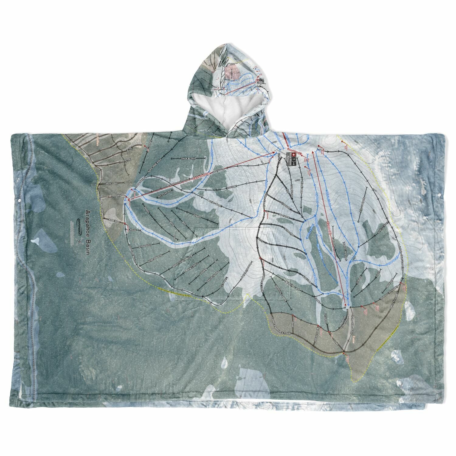 Arapahoe Basin, Colorado Ski Resort Map Flannel Blanket Poncho