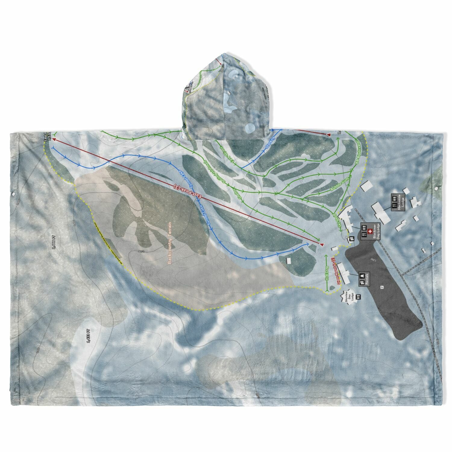 Caberfae Peaks, Michigan Ski Resort Map Flannel Blanket Poncho